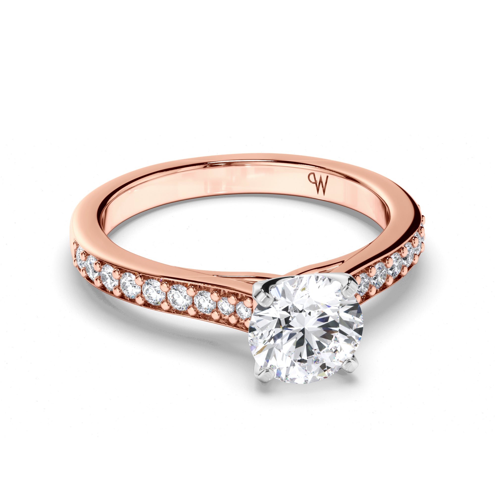 Round Diamond Engagement Ring with Bead Set Band