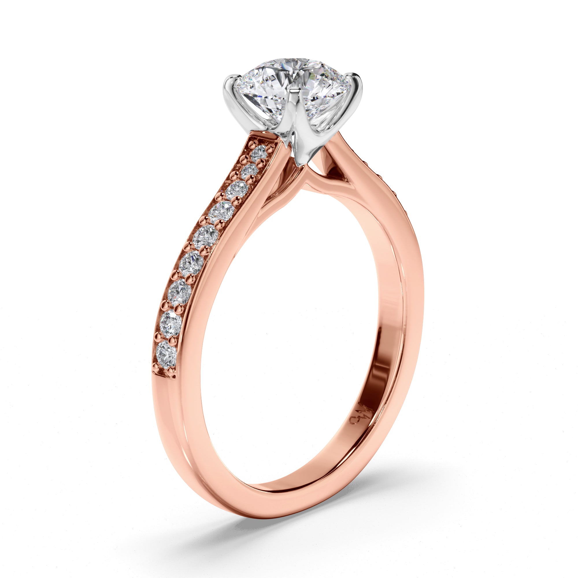 Round Diamond Engagement Ring with Bead Set Band