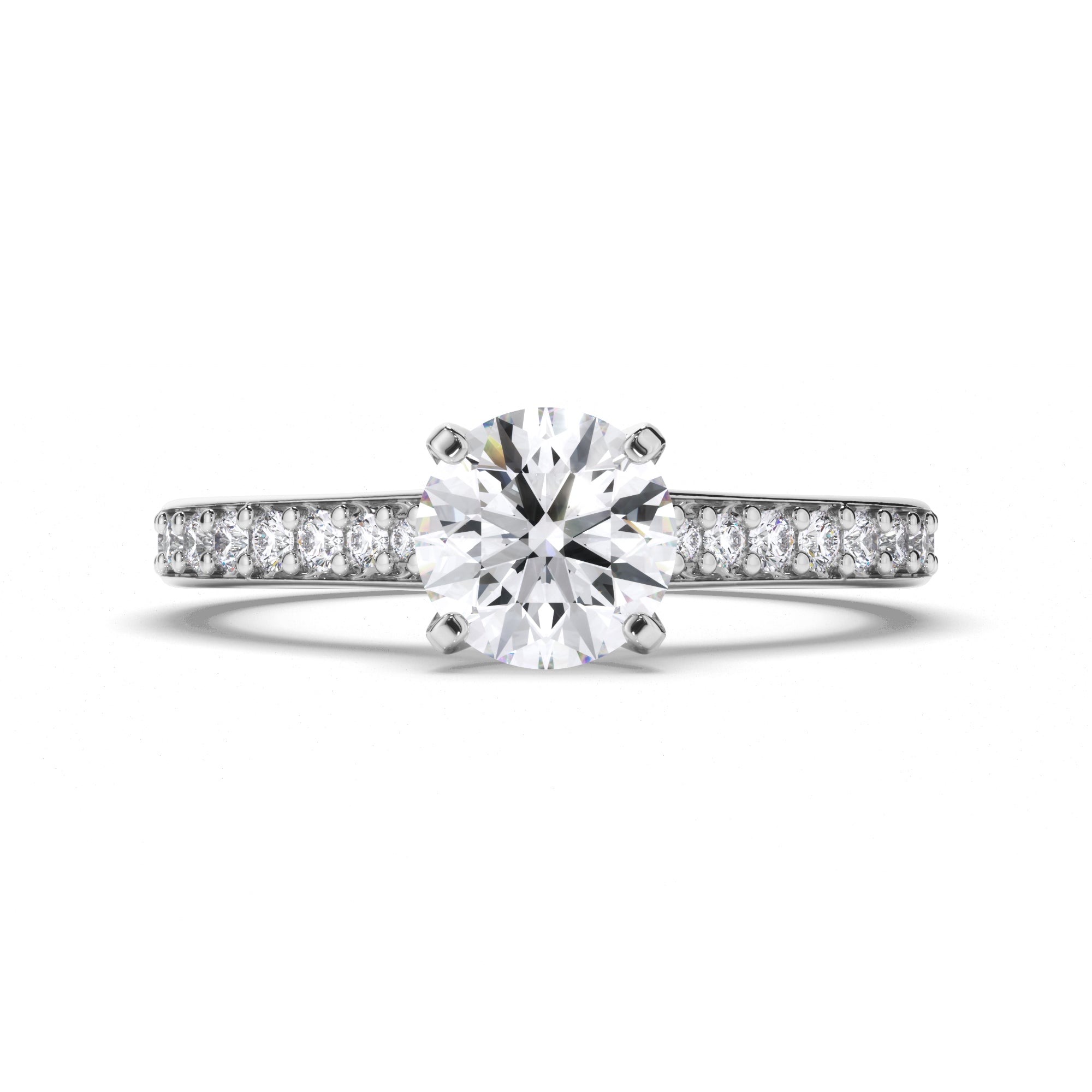 Round Diamond Engagement Ring with Bead Set Band