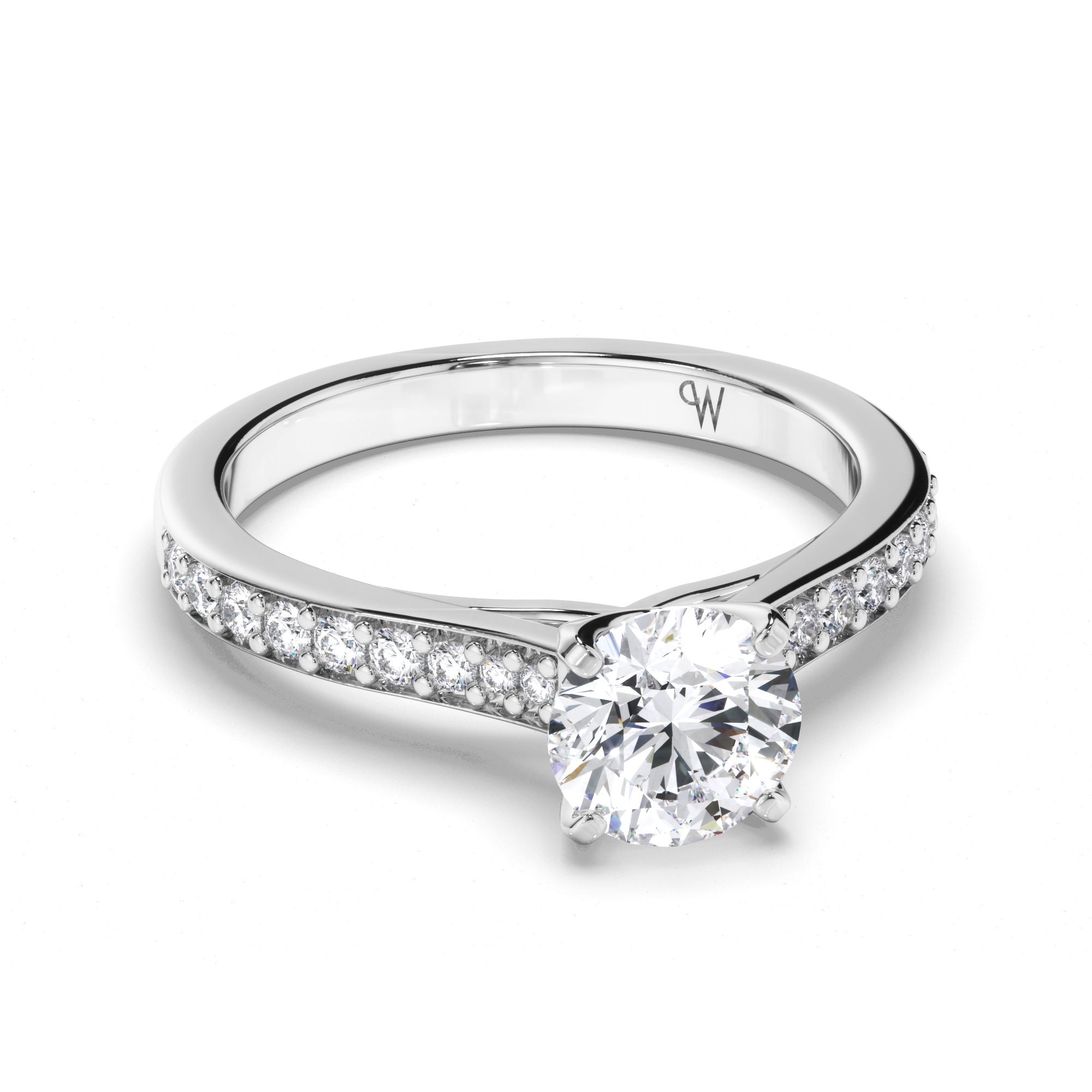 Round Diamond Engagement Ring with Bead Set Band