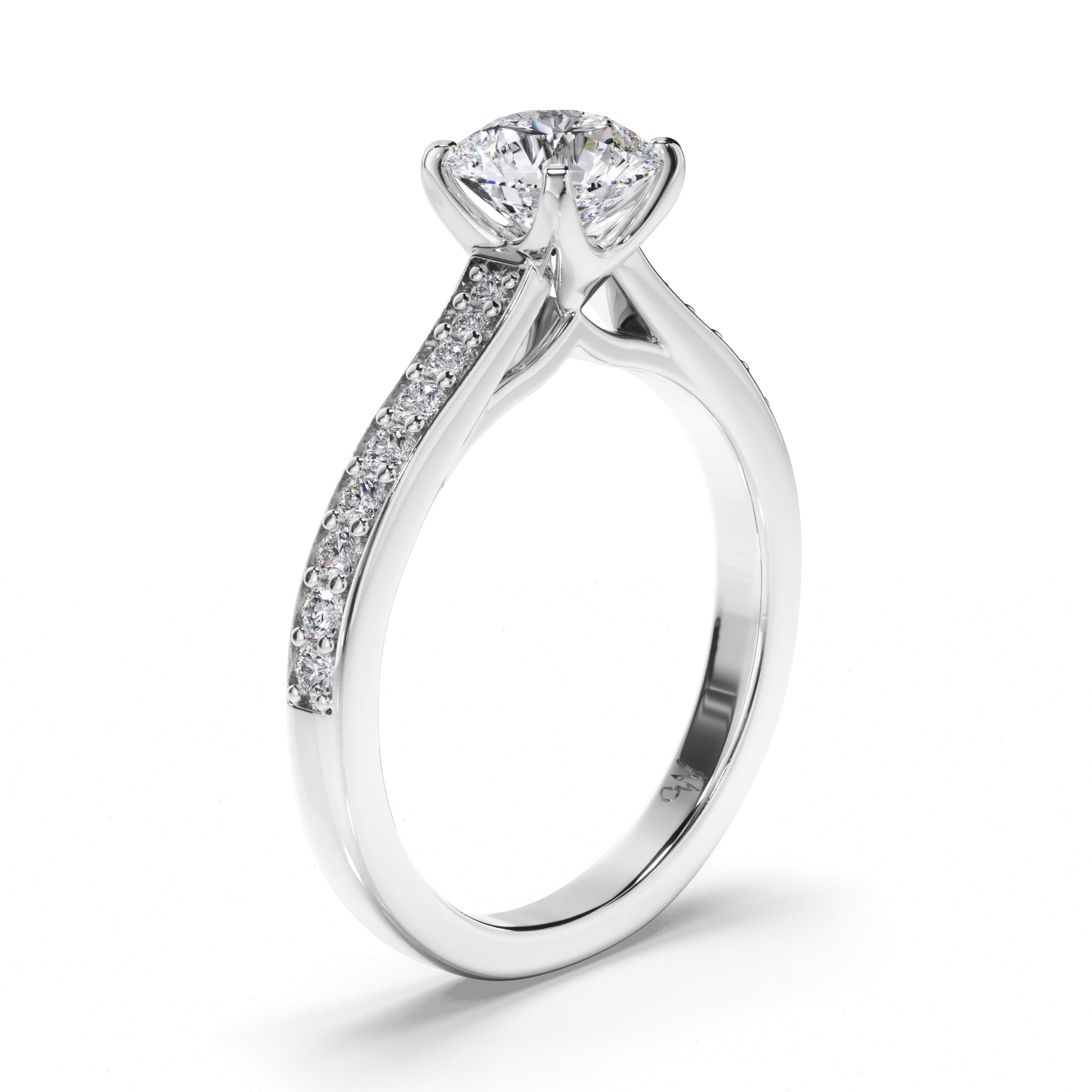 Round Diamond Engagement Ring with Bead Set Band