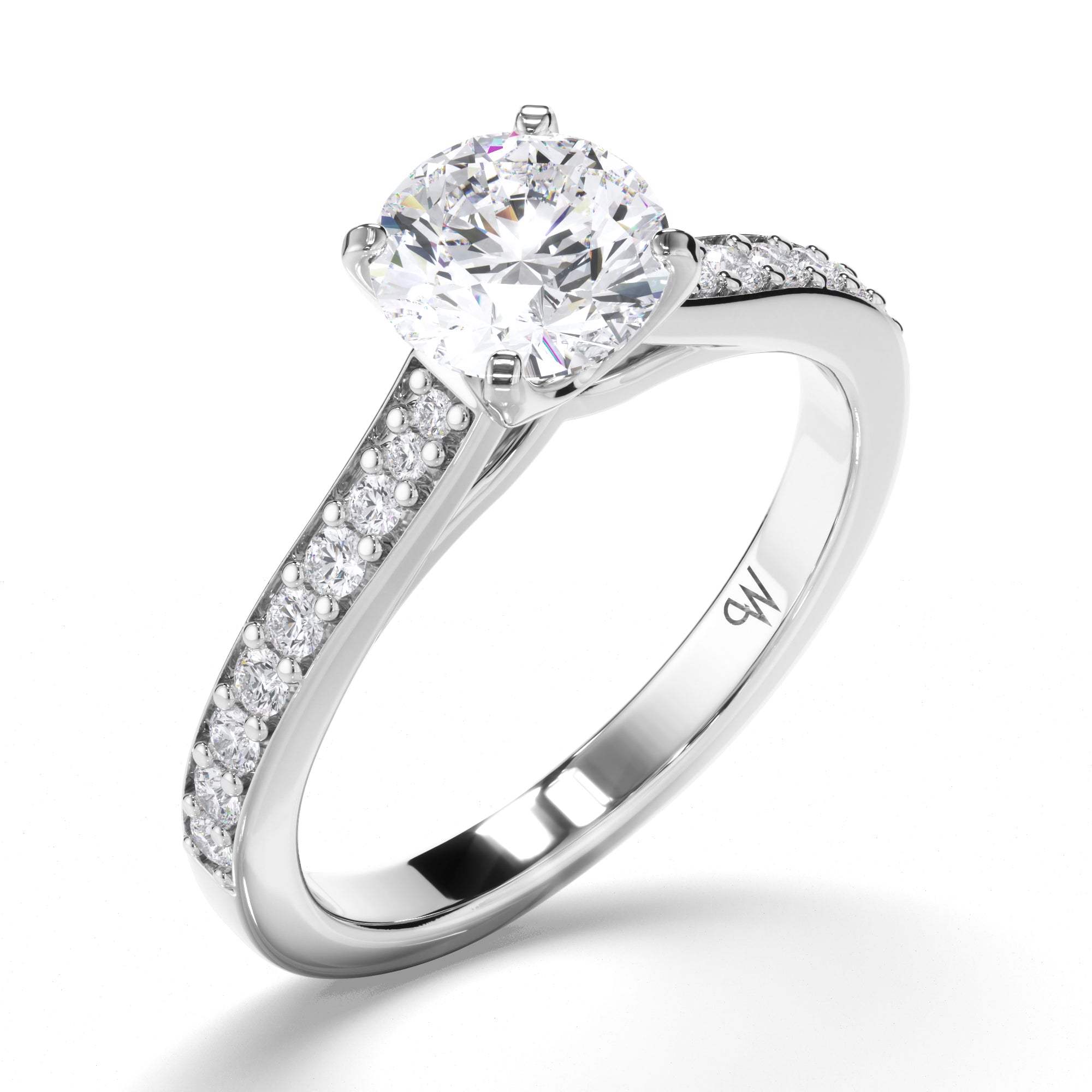 Round Diamond Engagement Ring with Bead Set Band