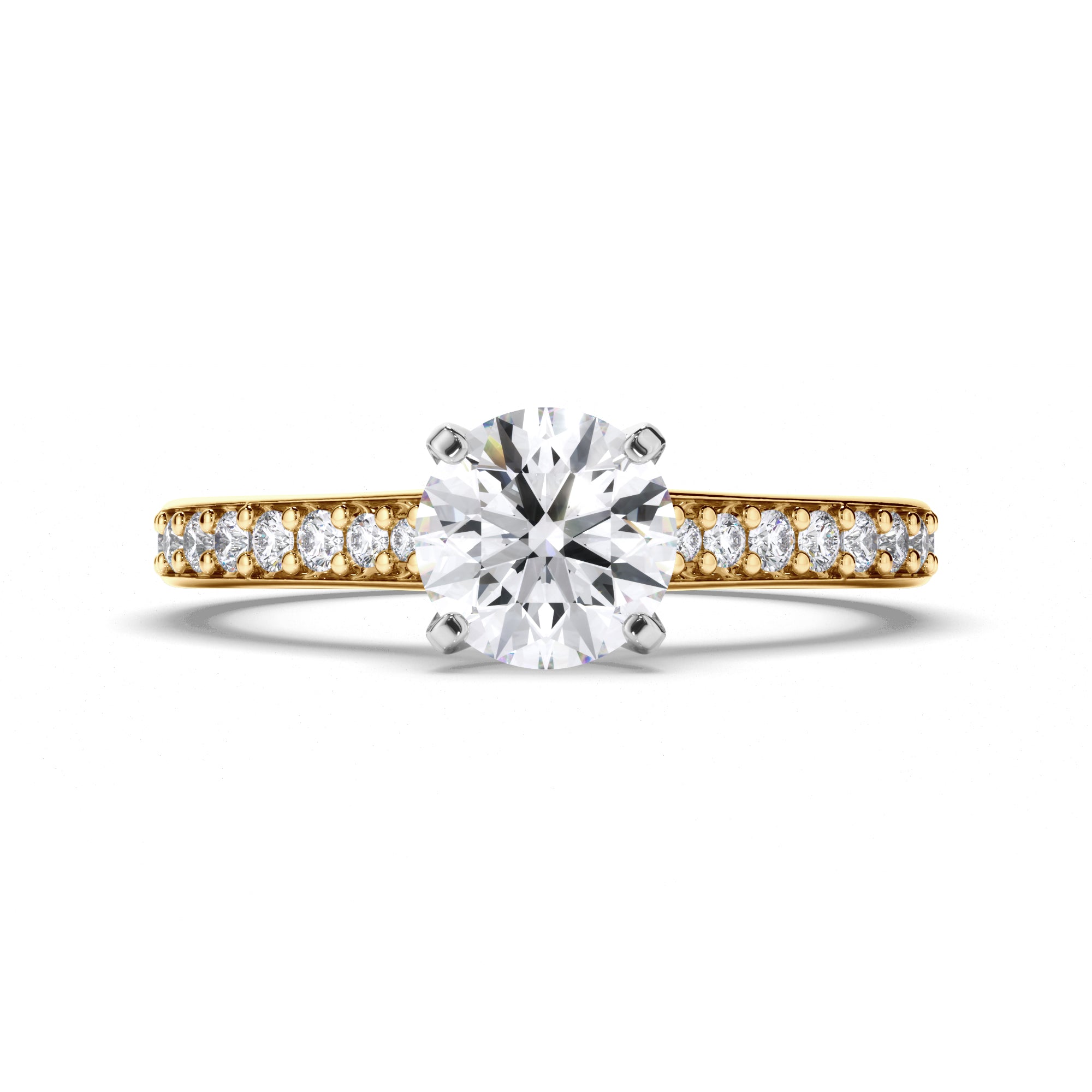 Round Diamond Engagement Ring with Bead Set Band