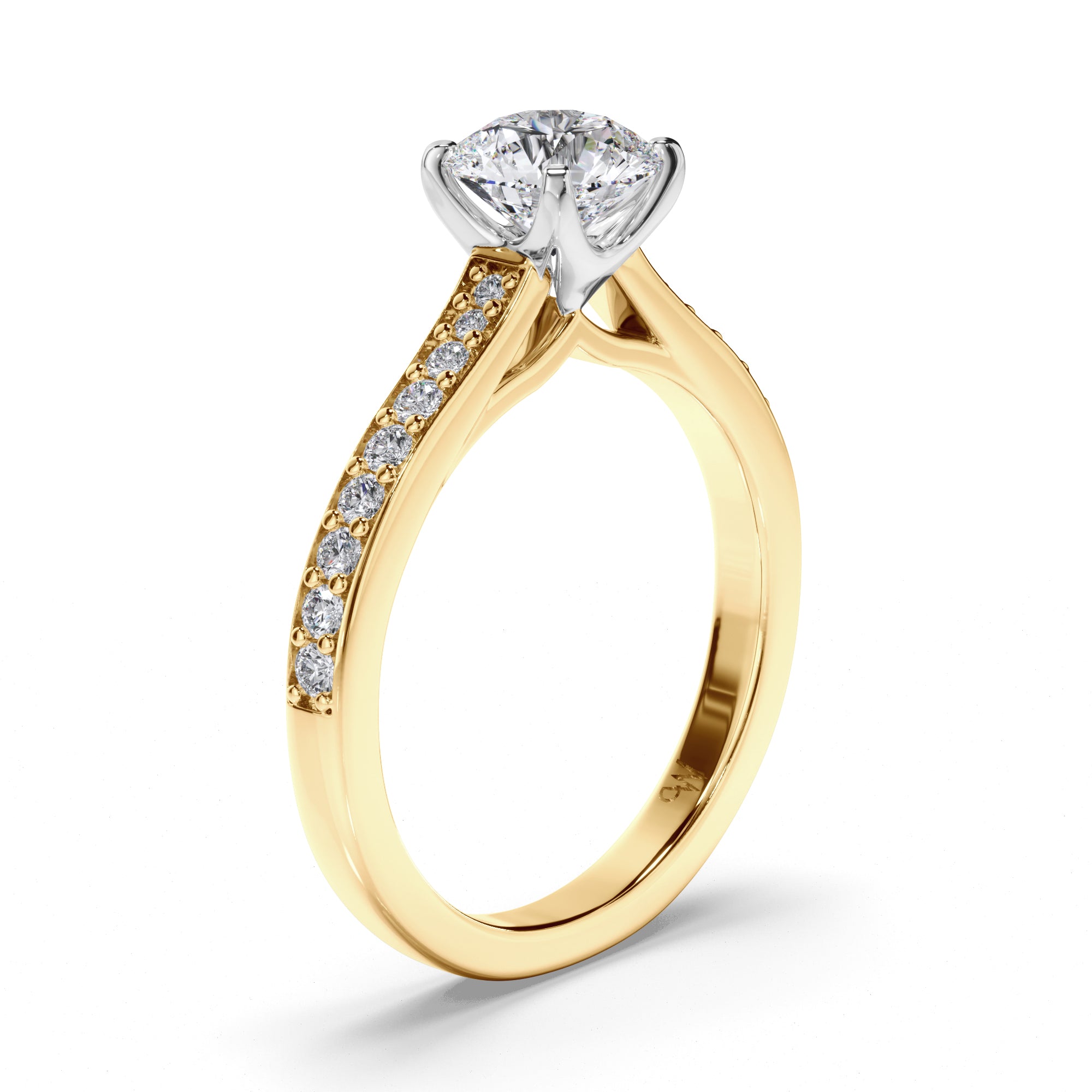 Round Diamond Engagement Ring with Bead Set Band