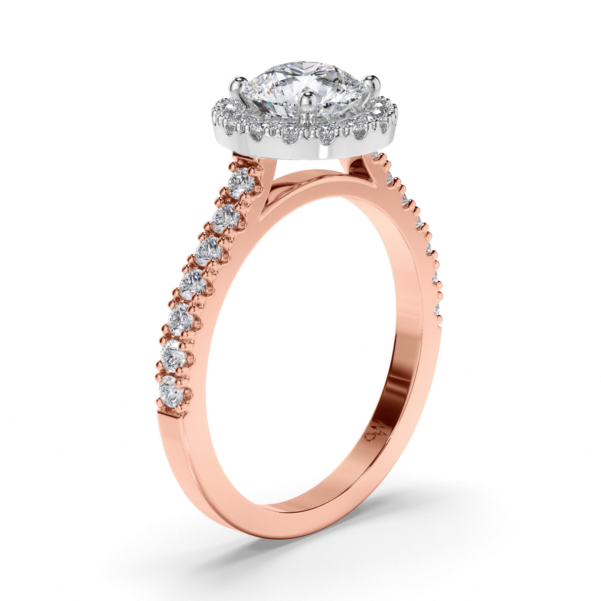 Round Diamond Engagement Ring with Cut Claw Halo and Band