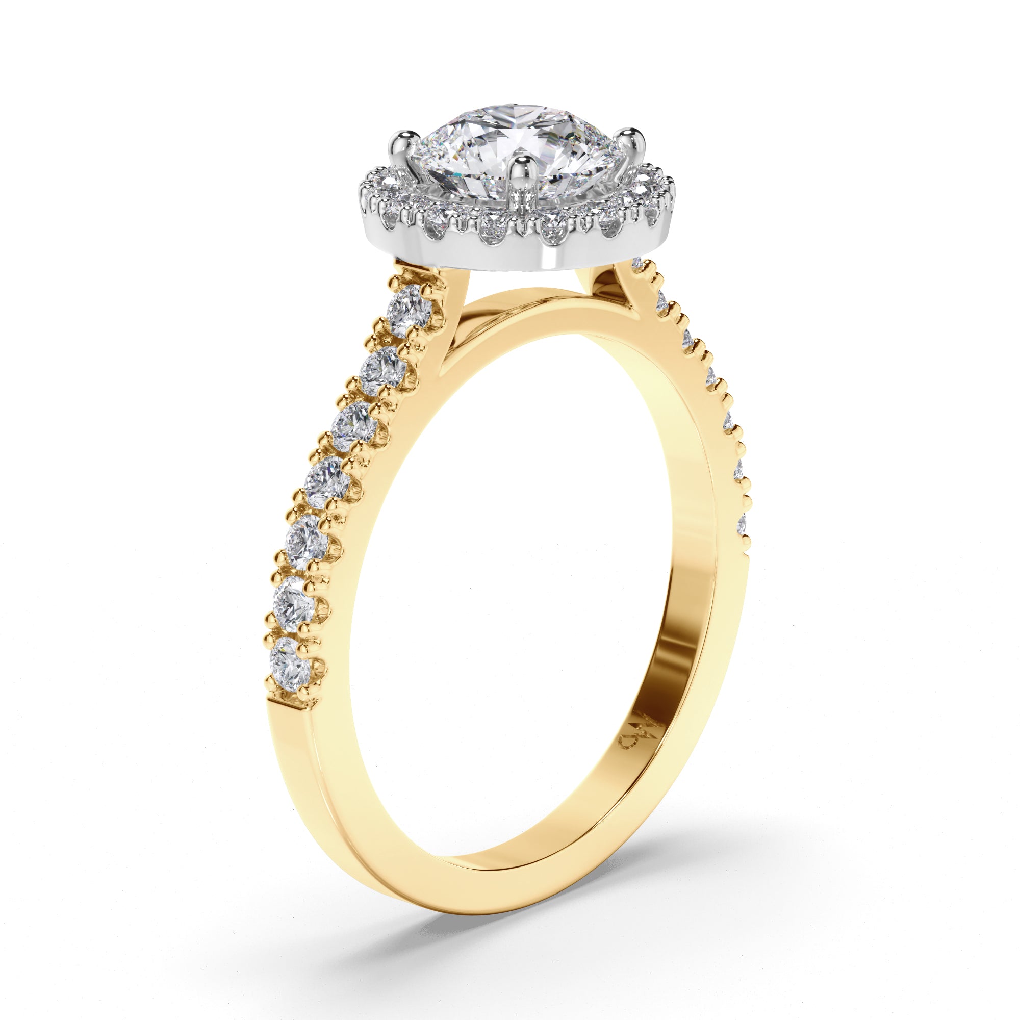 Round Diamond Engagement Ring with Cut Claw Halo and Band