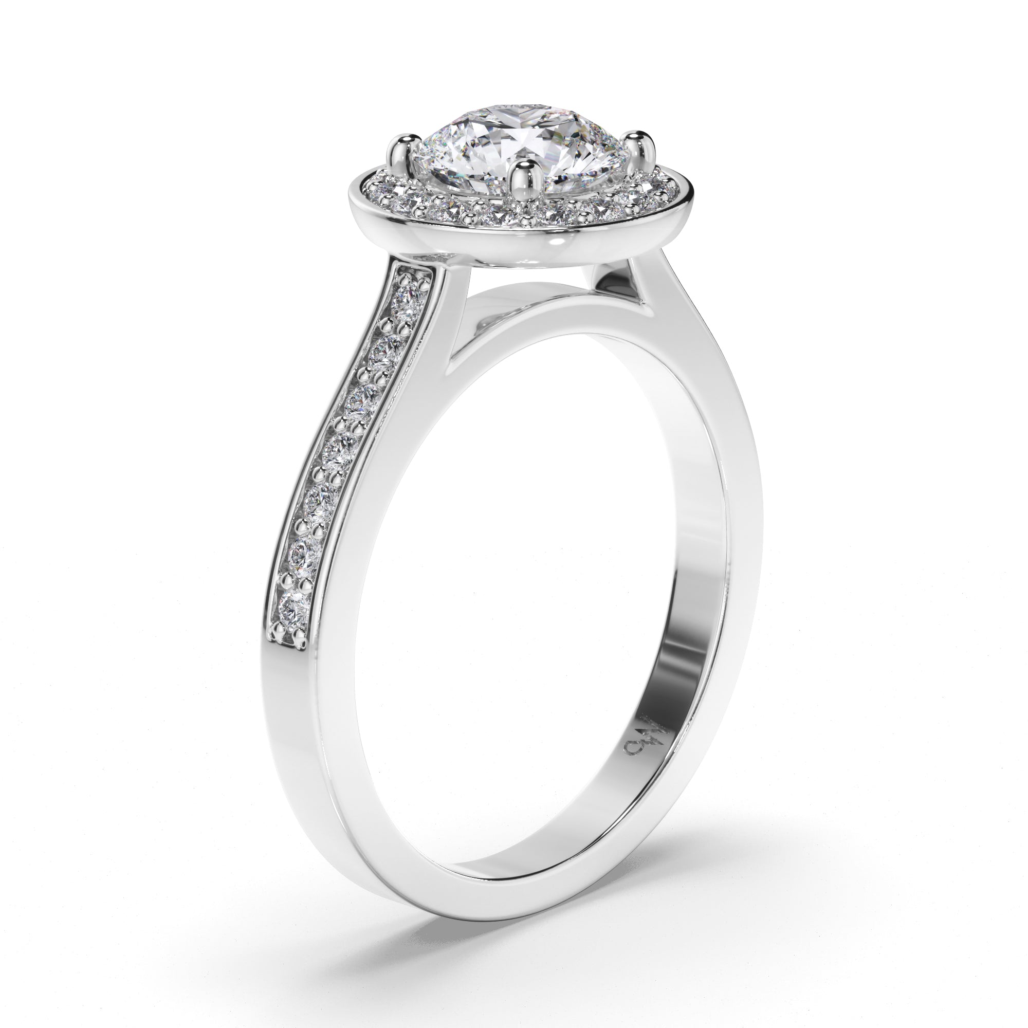 Round Diamond Engagement Ring with Bead Set Halo and Band