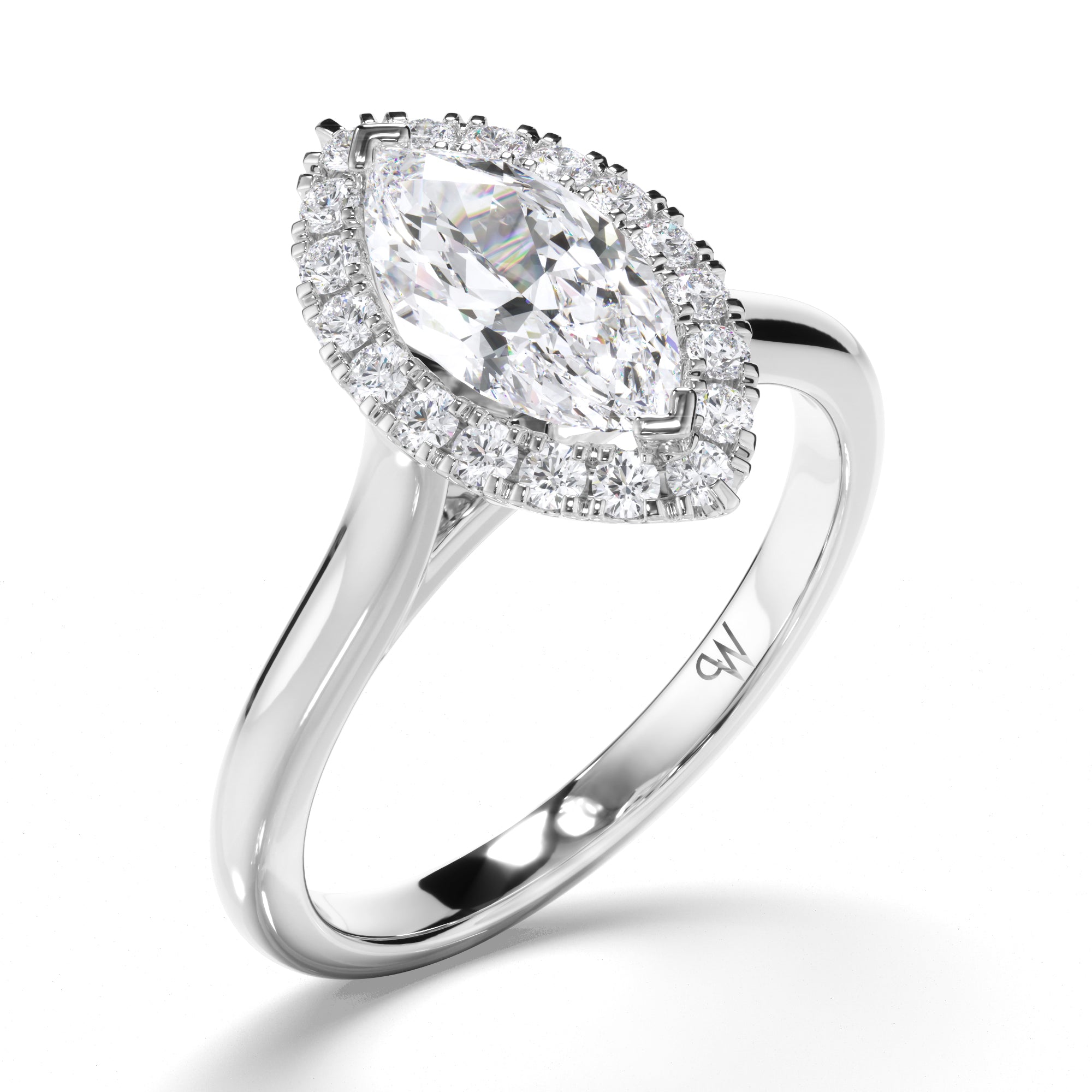 Marquise Diamond Engagement Ring with Cut Claw Halo