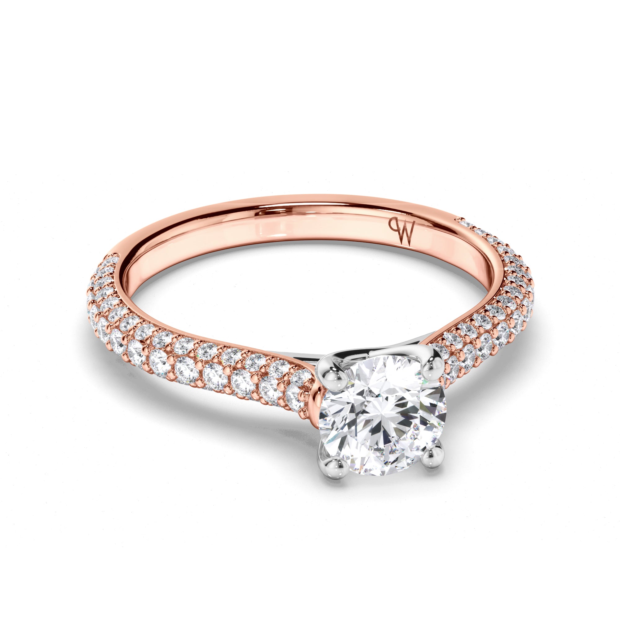 Round Diamond Engagement Ring with Pave Band