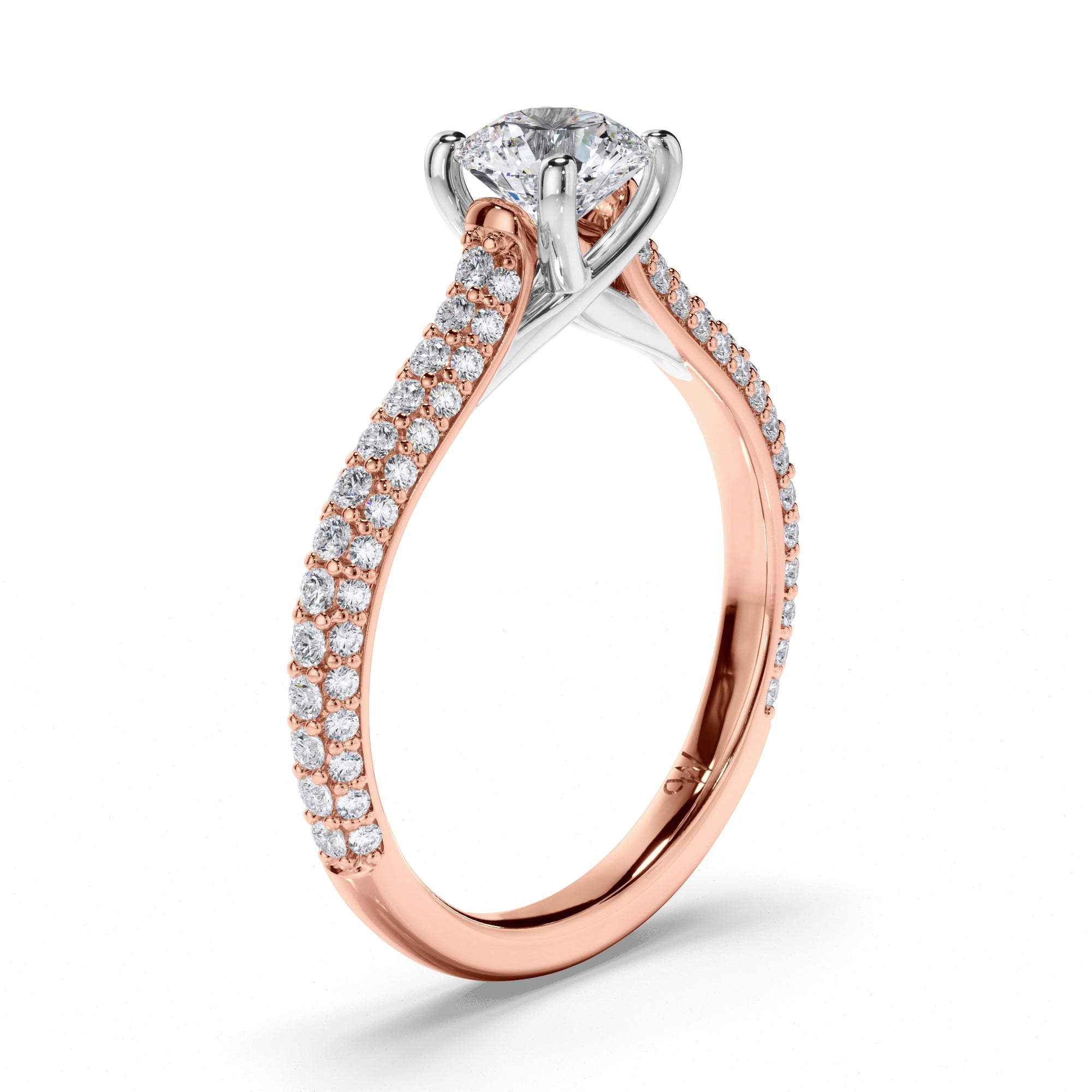 Round Diamond Engagement Ring with Pave Band