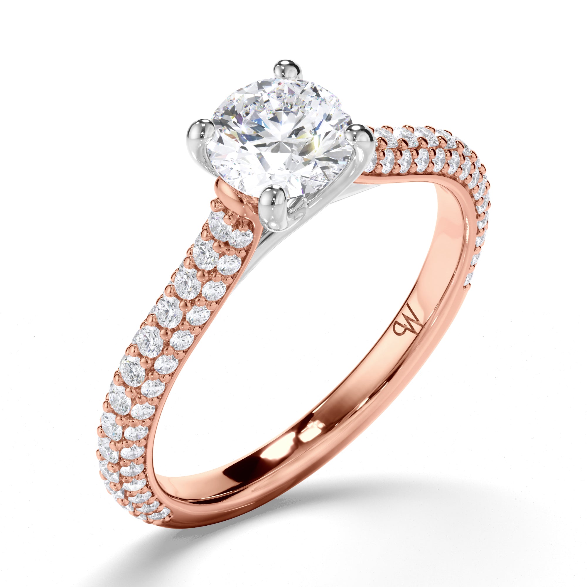 Round Diamond Engagement Ring with Pave Band