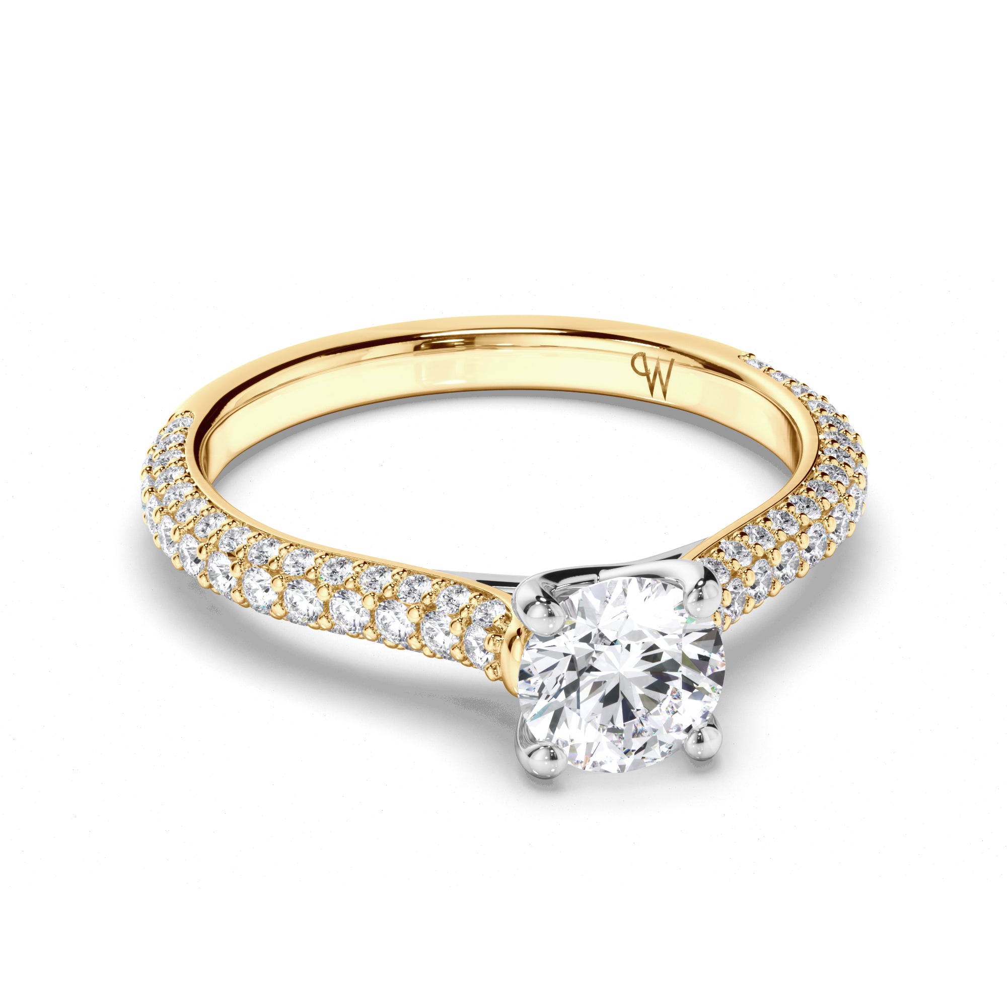 Round Diamond Engagement Ring with Pave Band