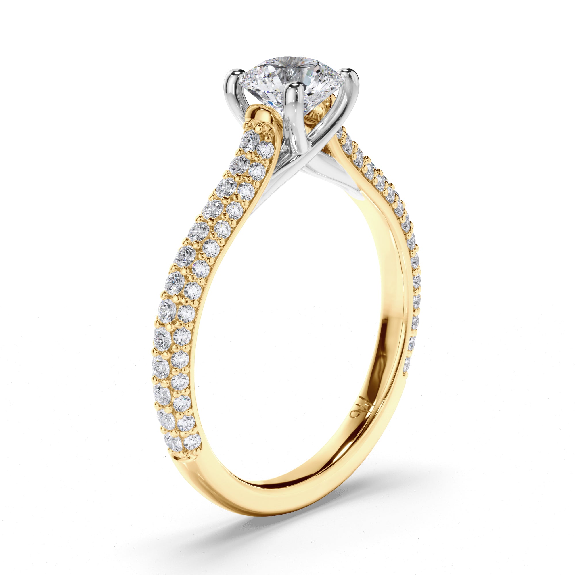 Round Diamond Engagement Ring with Pave Band