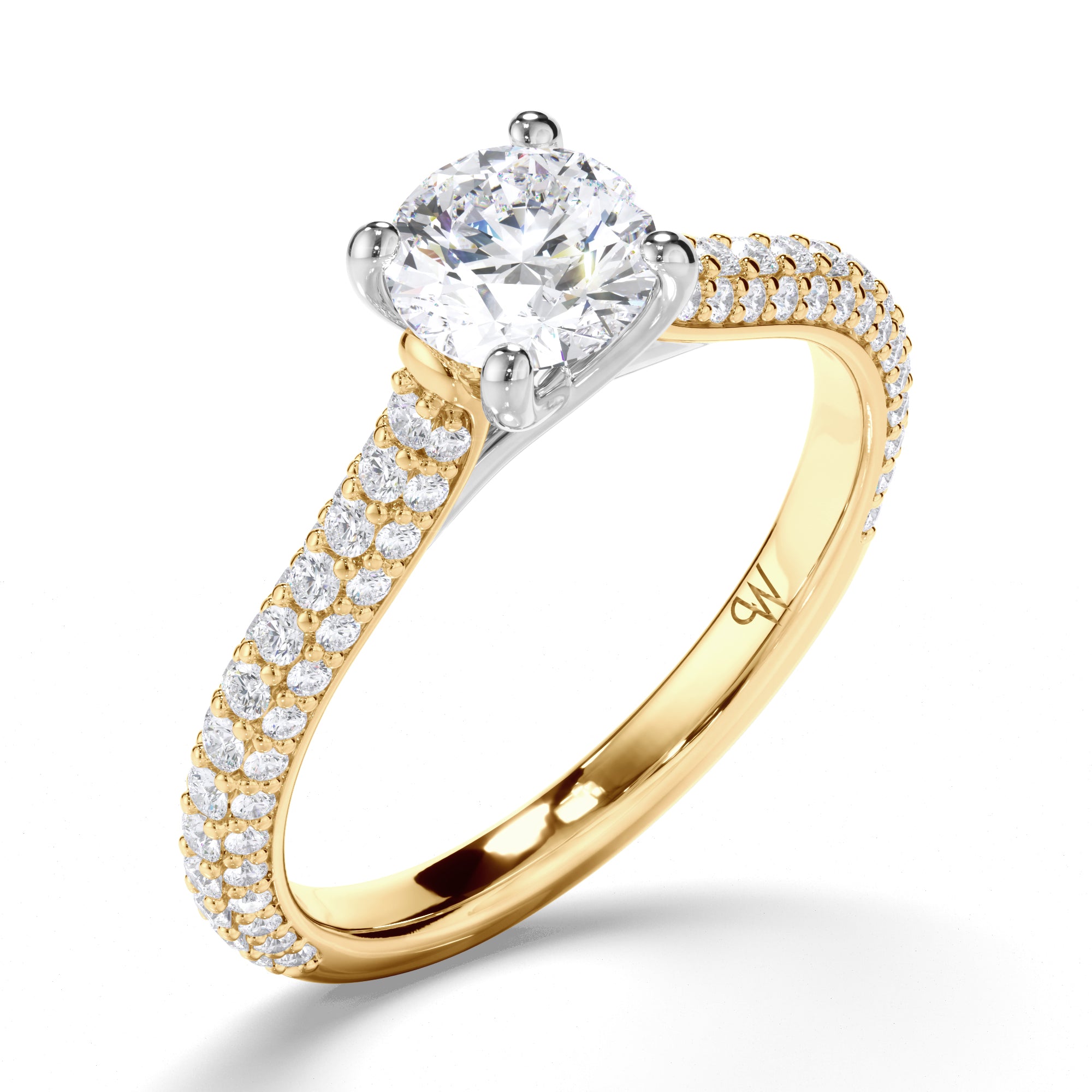 Round Diamond Engagement Ring with Pave Band