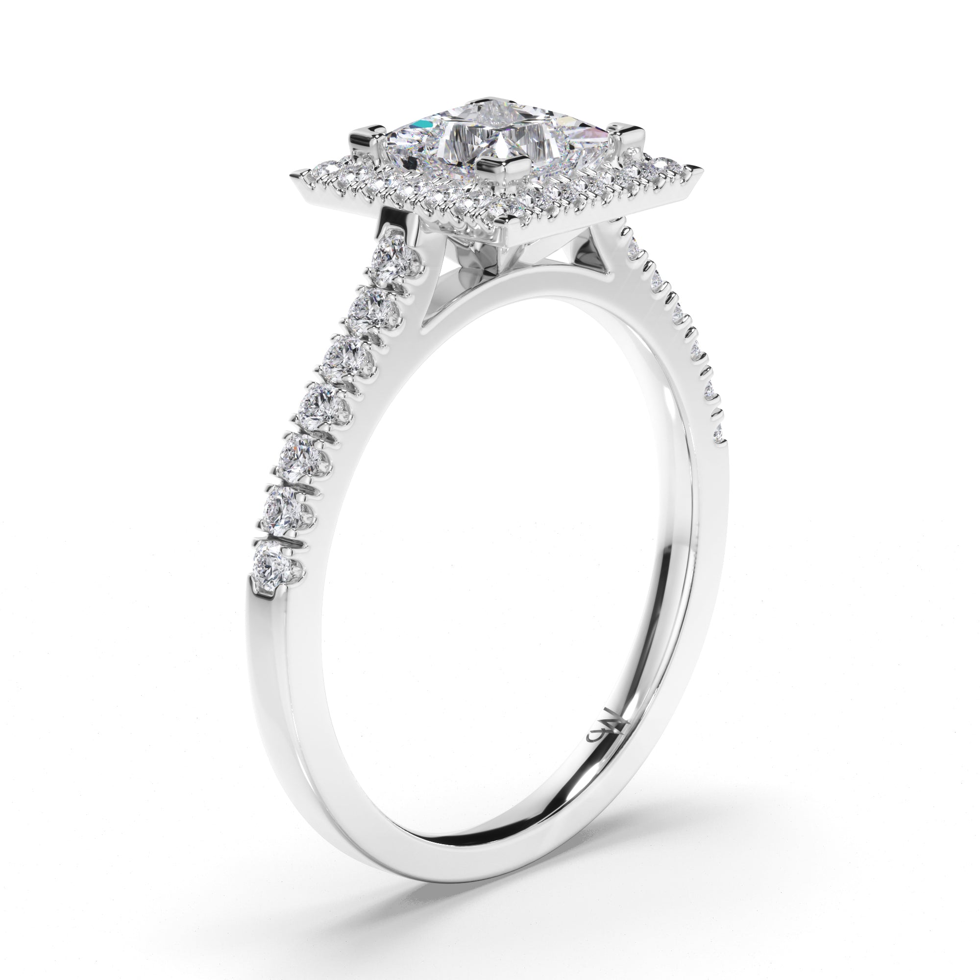 Princess Cut Diamond Engagement Ring with Cut Claw Halo and Band