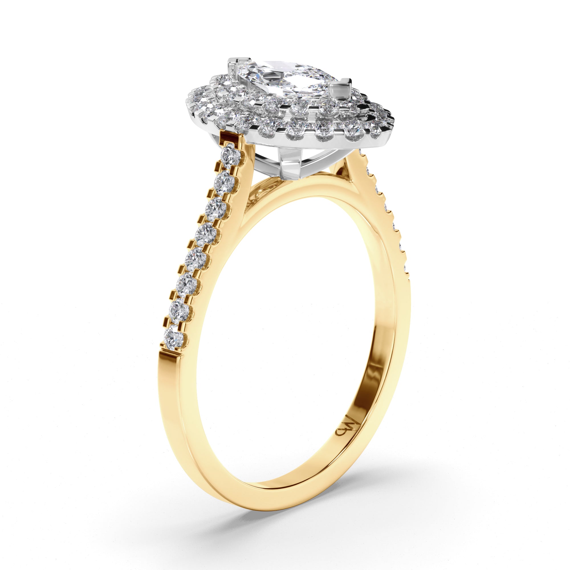 Marquise Diamond Engagement Ring with Double Cut Claw Halo and Diamond Band