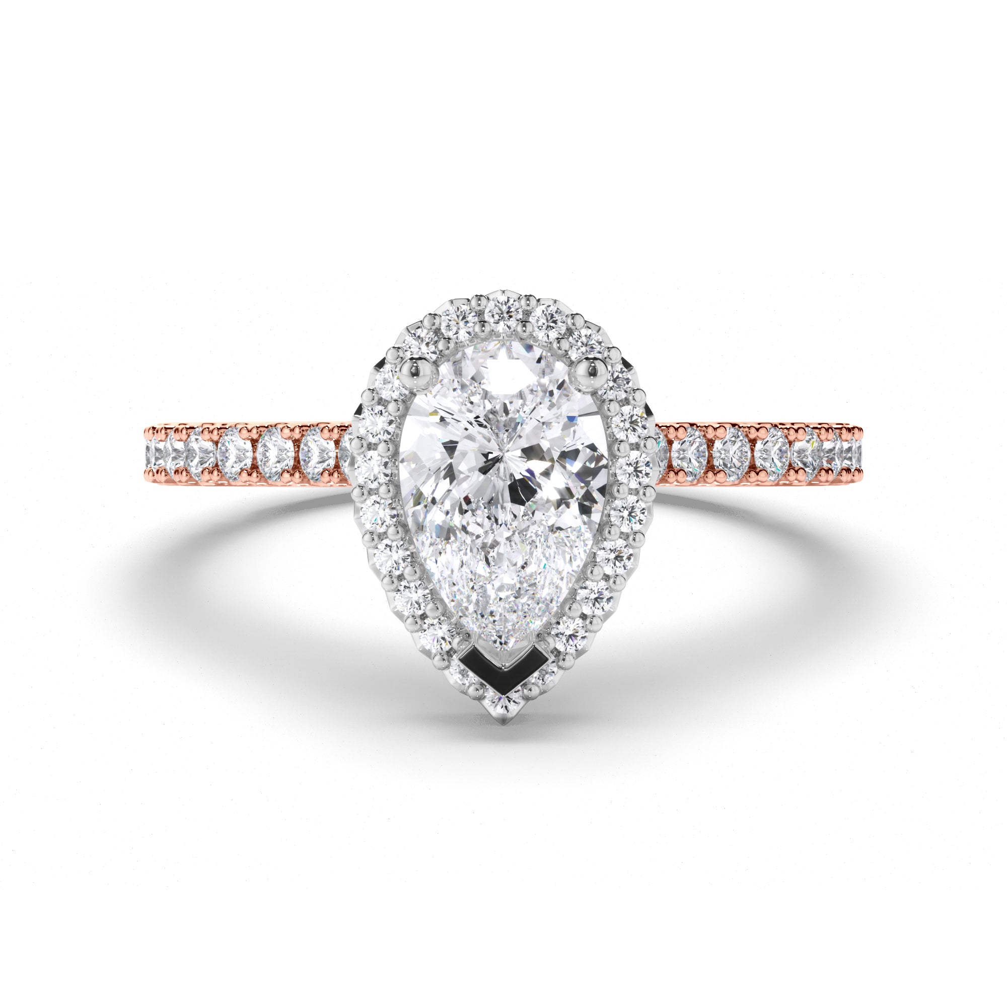 Pear Diamond Engagement Ring with Cut Claw Diamond Halo and Band
