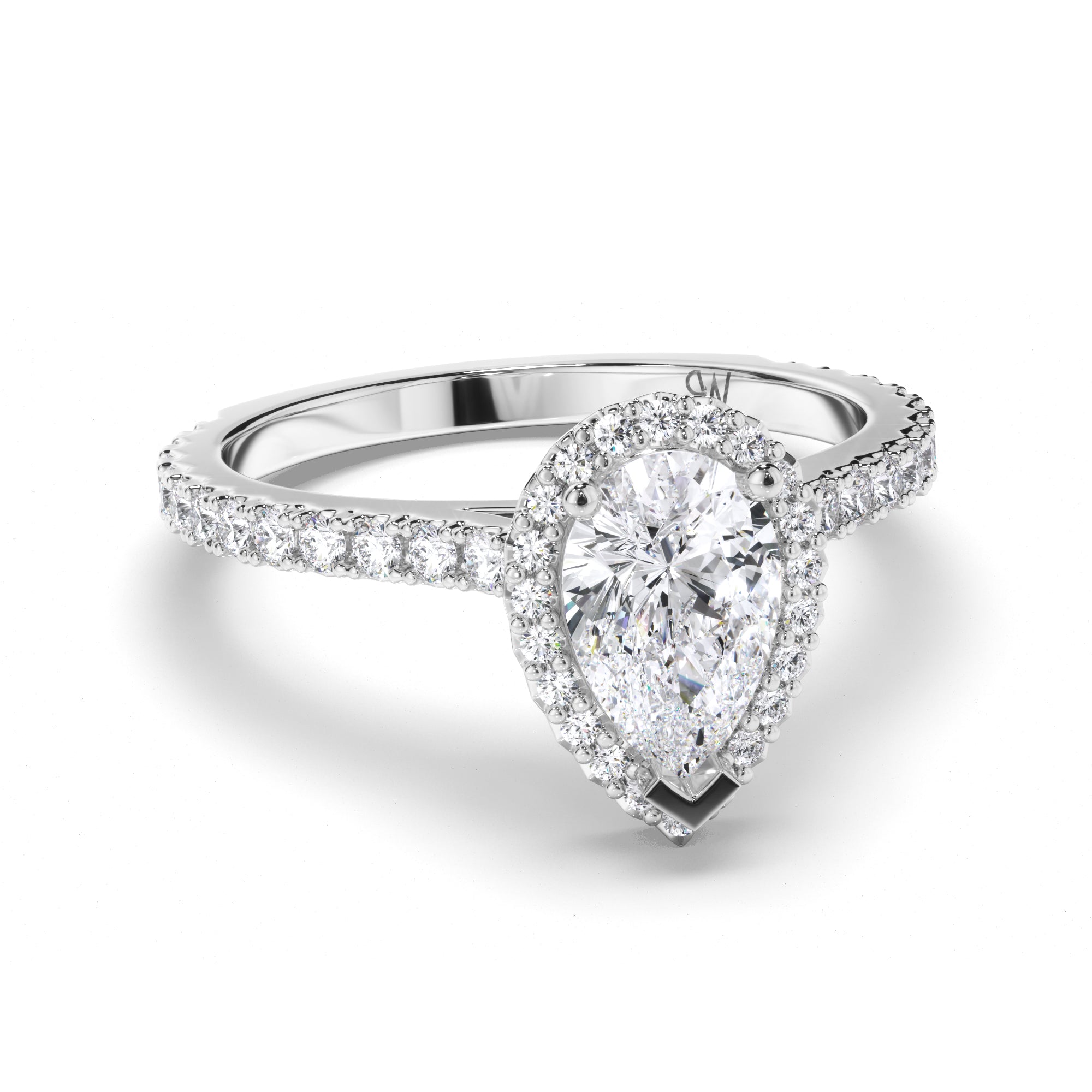 Pear Diamond Engagement Ring with Cut Claw Diamond Halo and Band