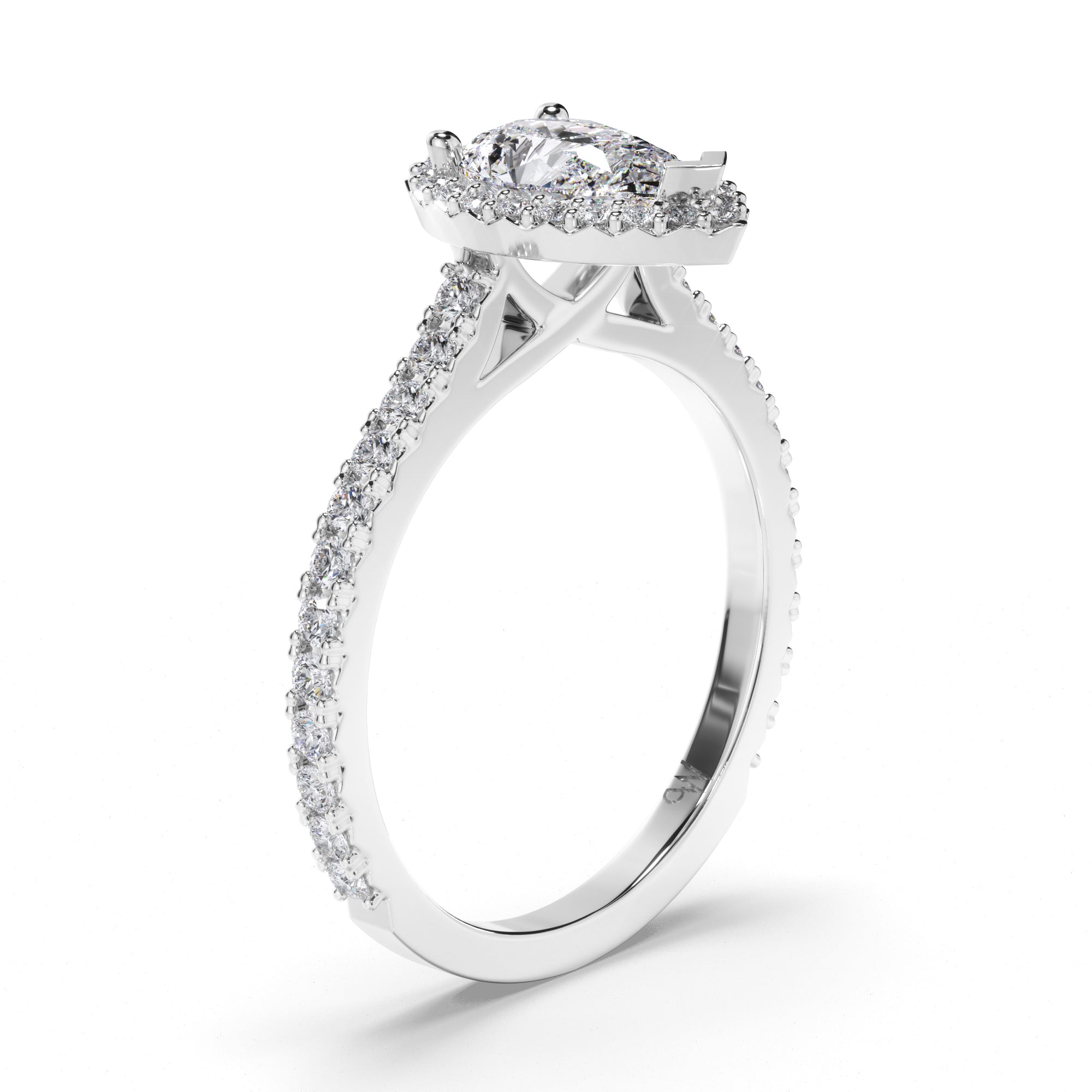 Pear Diamond Engagement Ring with Cut Claw Diamond Halo and Band
