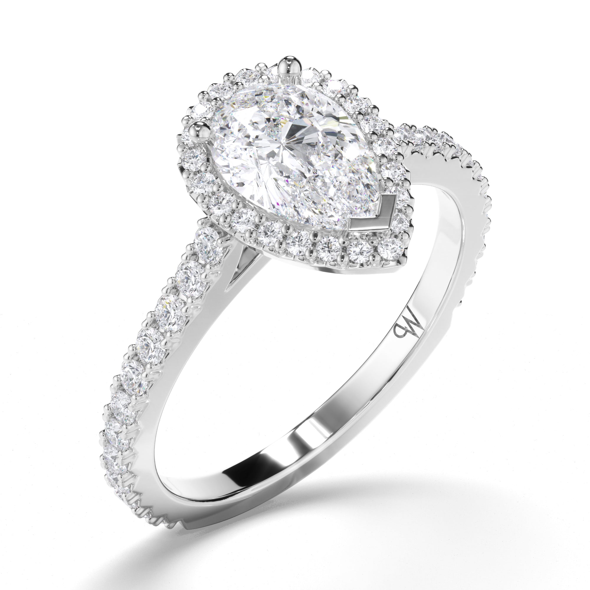 Pear Diamond Engagement Ring with Cut Claw Diamond Halo and Band