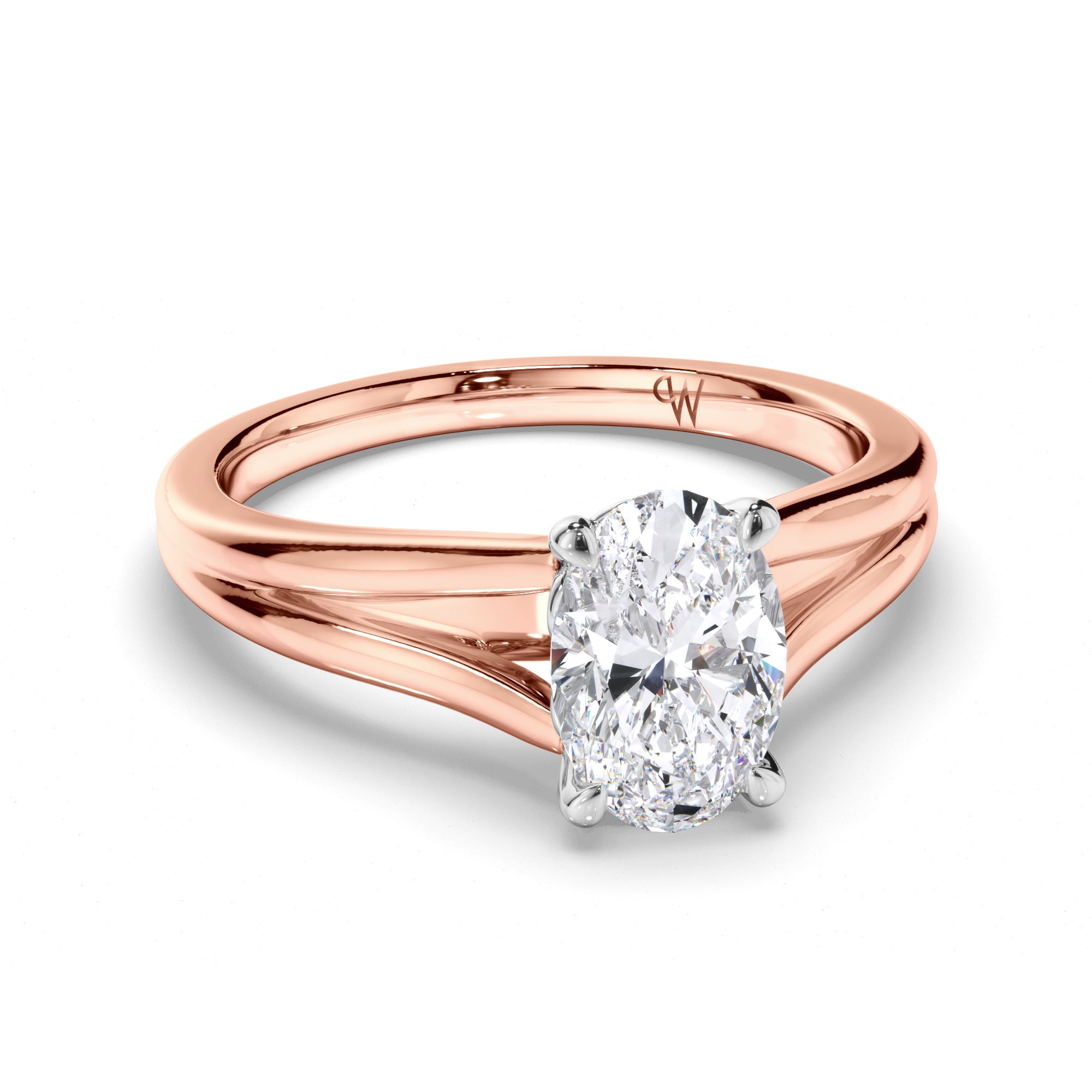 Oval Diamond Solitaire Engagement Ring with Split Band