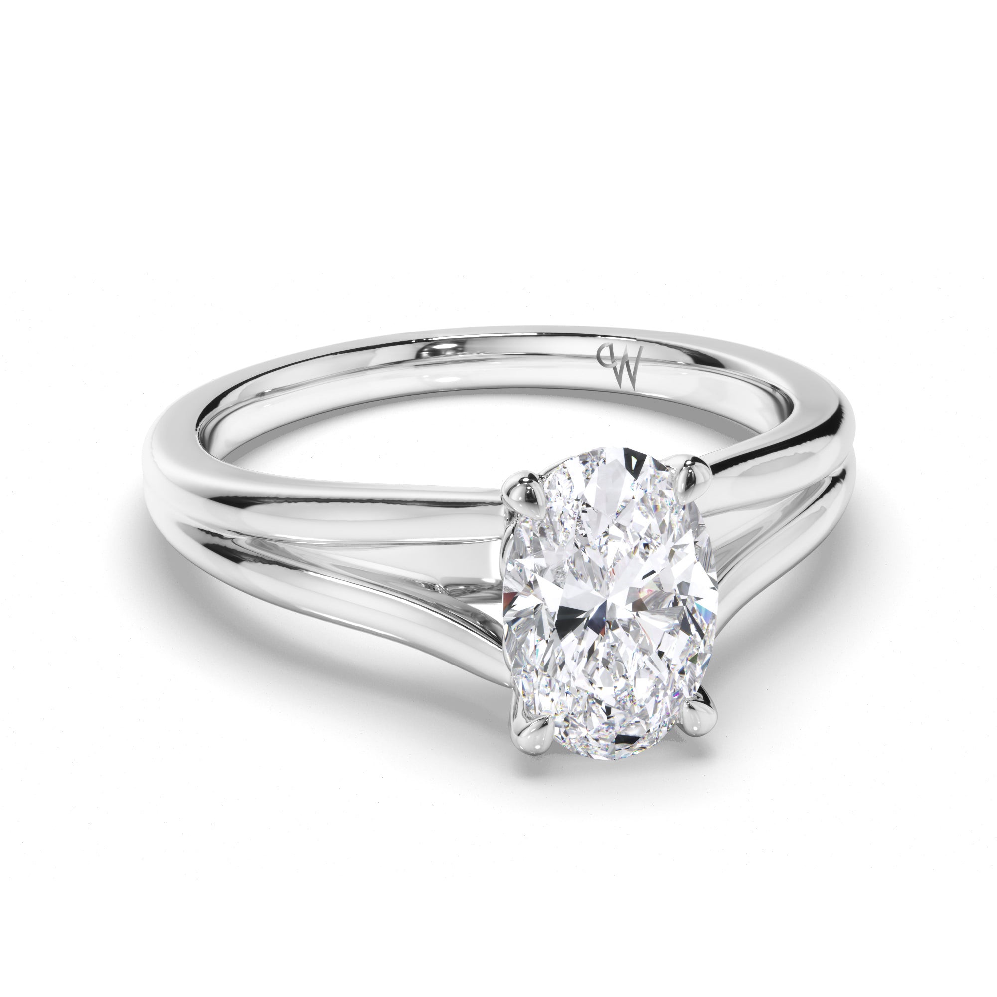 Oval Diamond Solitaire Engagement Ring with Split Band
