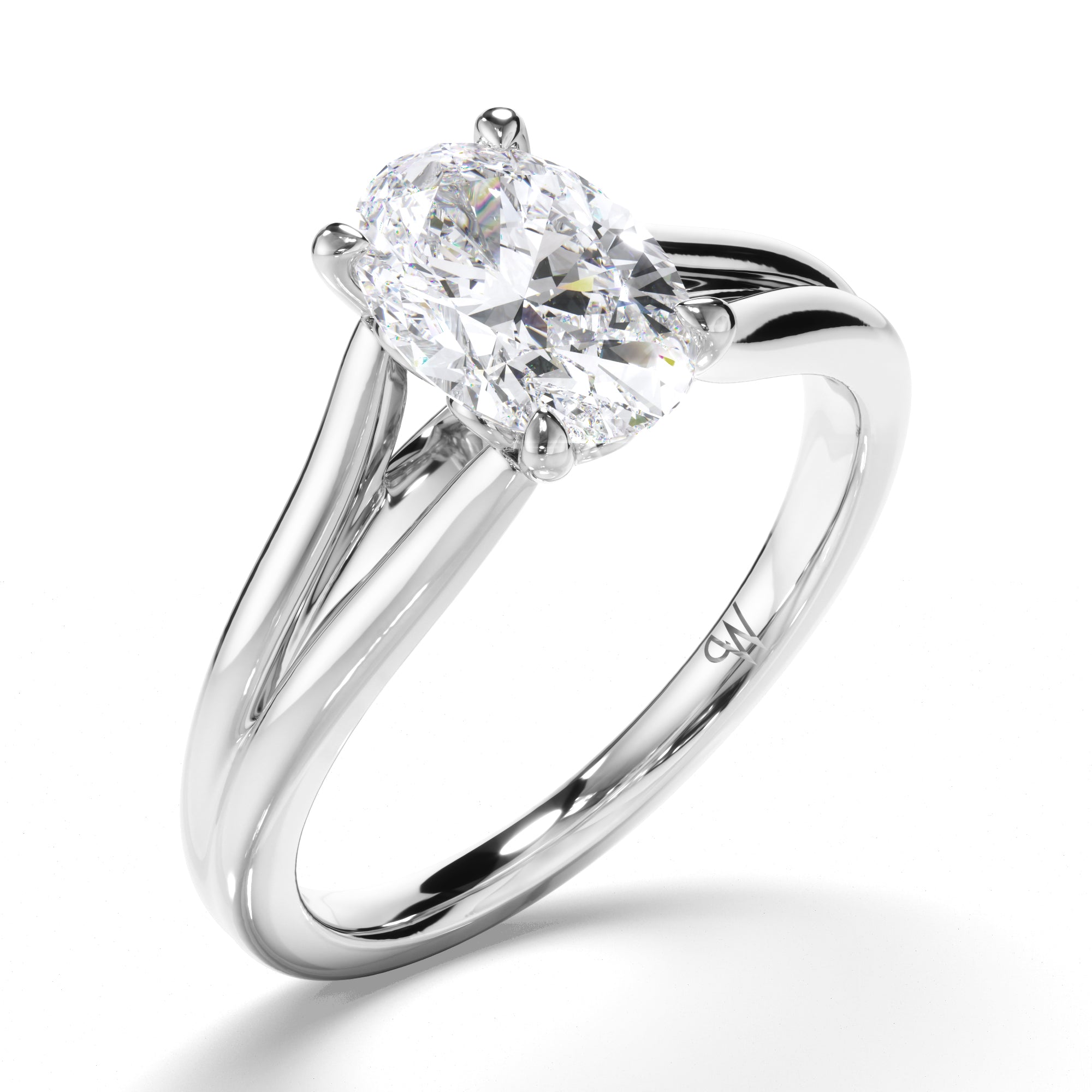 Oval Diamond Solitaire Engagement Ring with Split Band