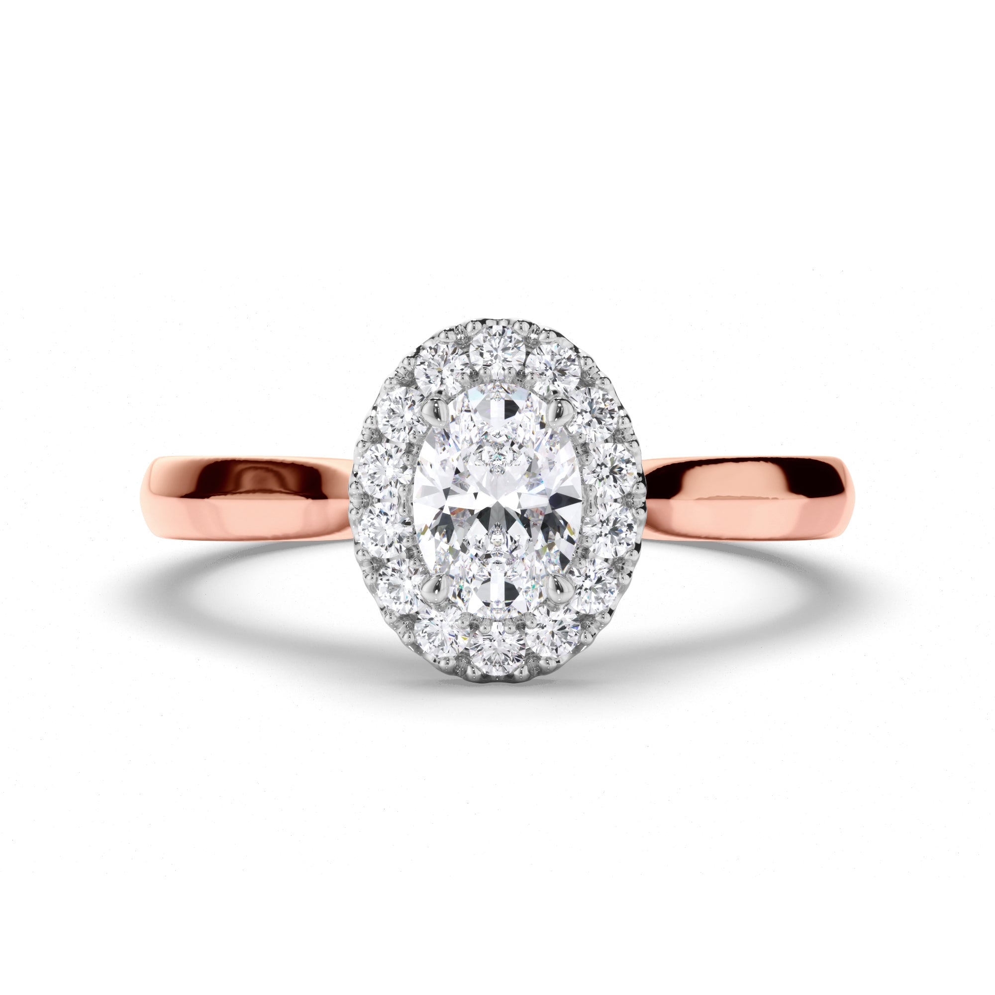 Oval Diamond Engagement Ring with Cut Claw Halo and Undersweep