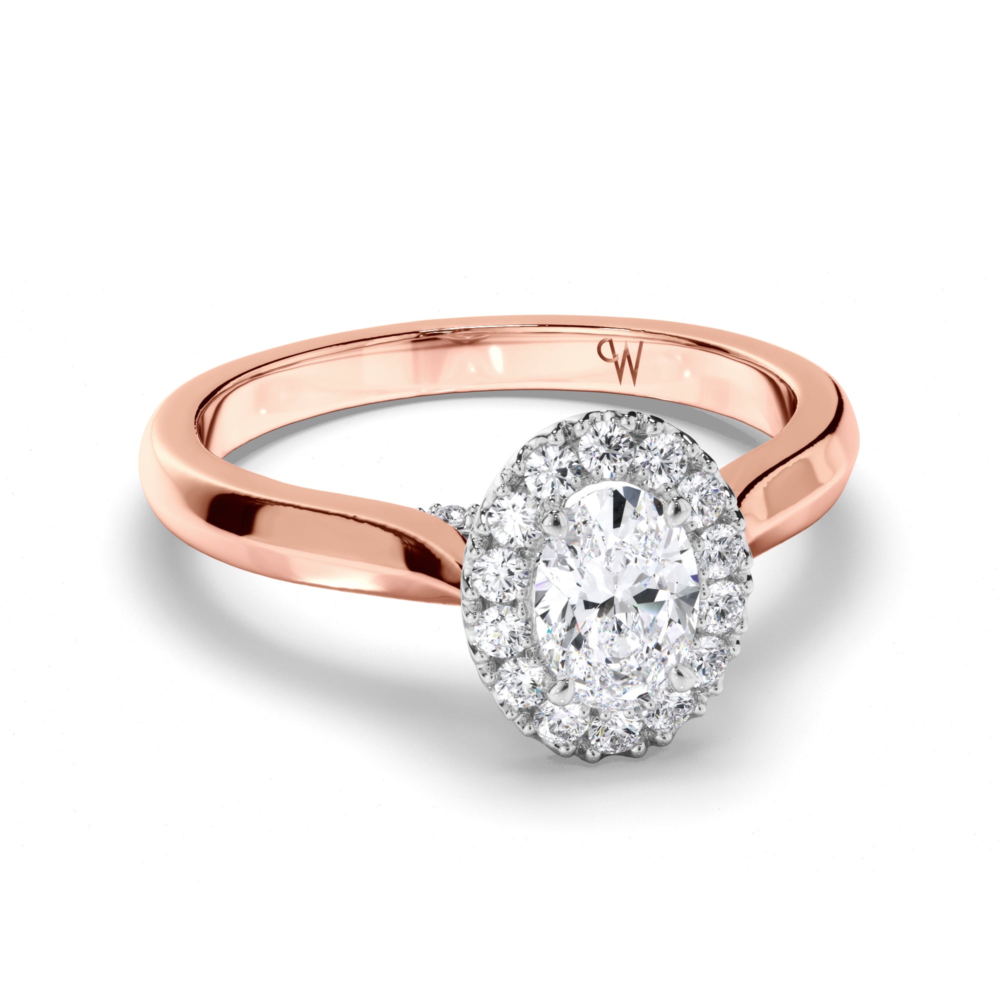 Oval Diamond Engagement Ring with Cut Claw Halo and Undersweep