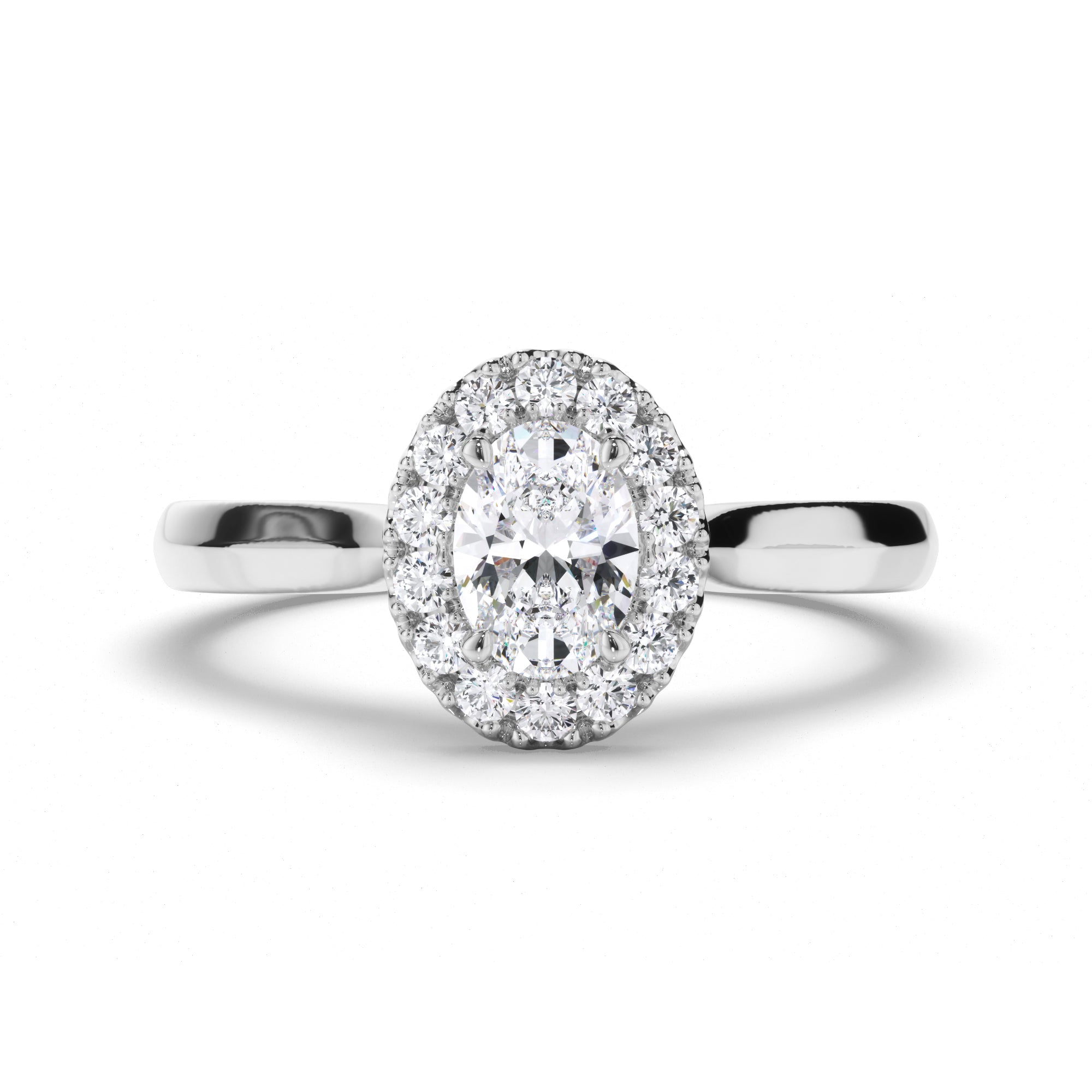 Oval Diamond Engagement Ring with Cut Claw Halo and Undersweep