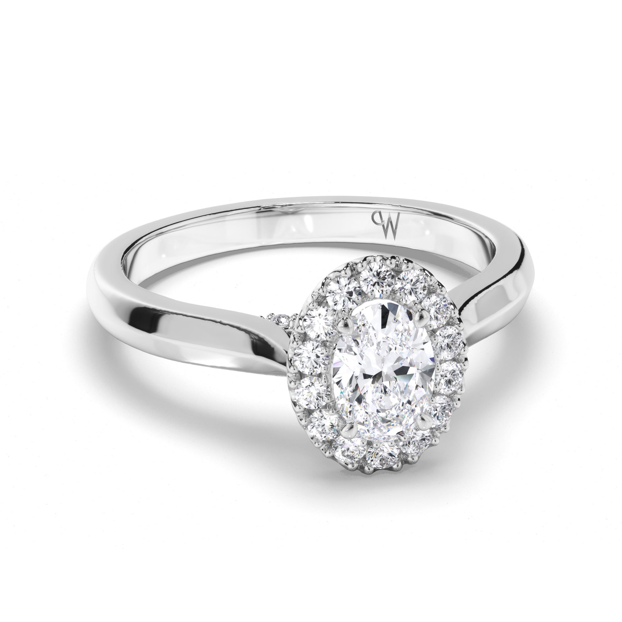 Oval Diamond Engagement Ring with Cut Claw Halo and Undersweep