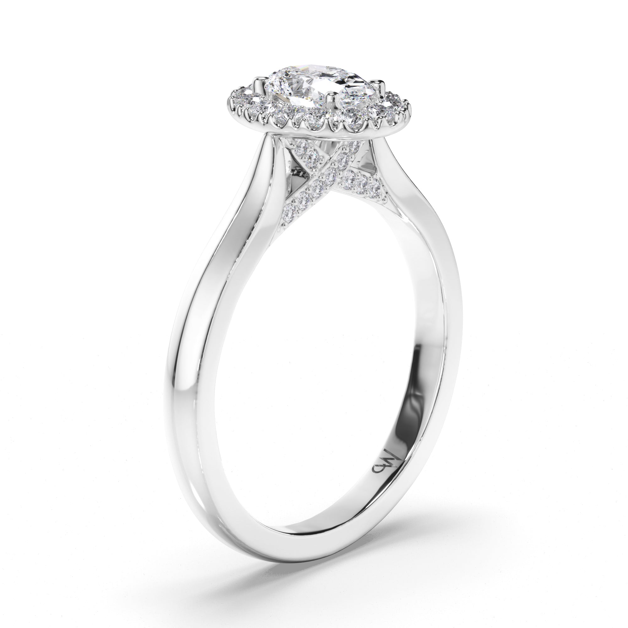 Oval Diamond Engagement Ring with Cut Claw Halo and Undersweep