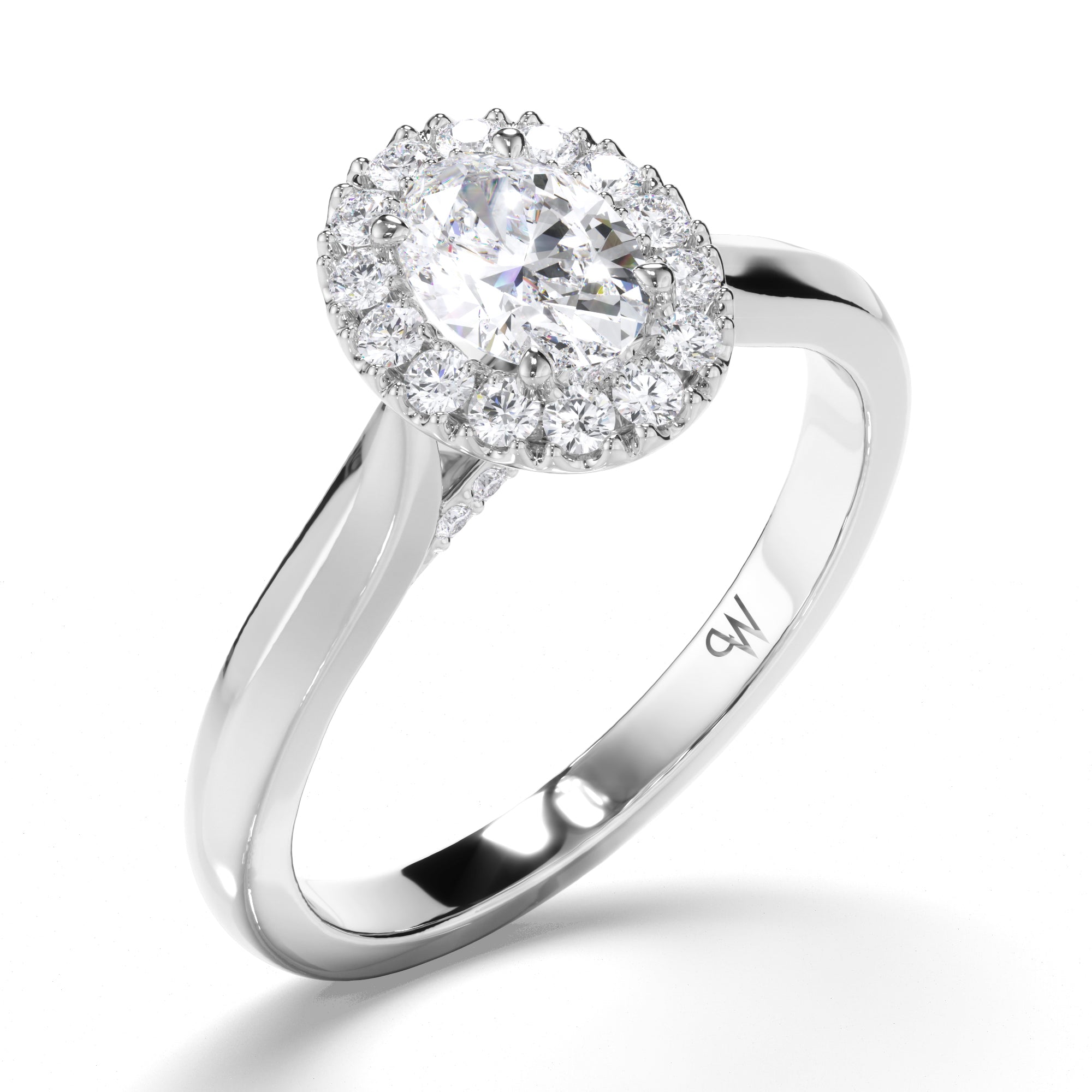 Oval Diamond Engagement Ring with Cut Claw Halo and Undersweep