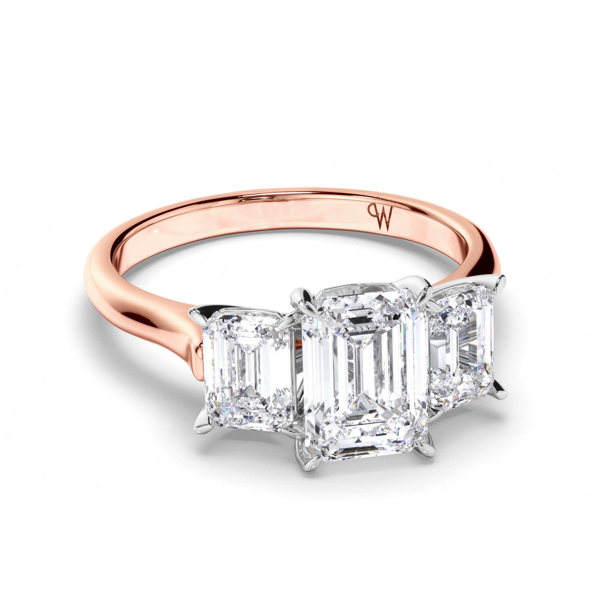 Emerald Cut Diamond Trilogy Engagement Ring