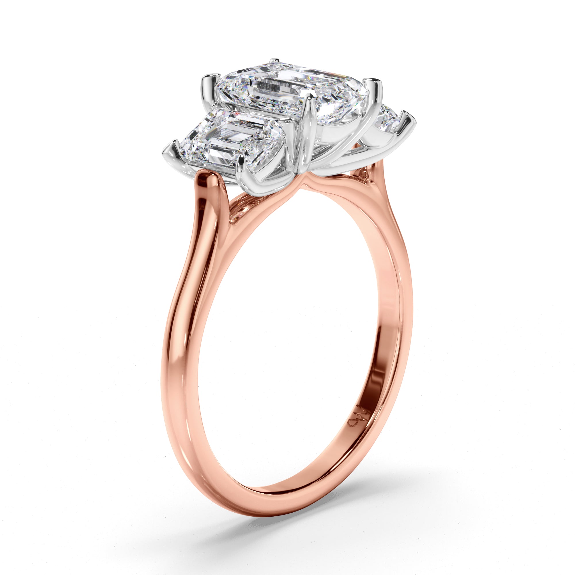 Emerald Cut Diamond Trilogy Engagement Ring