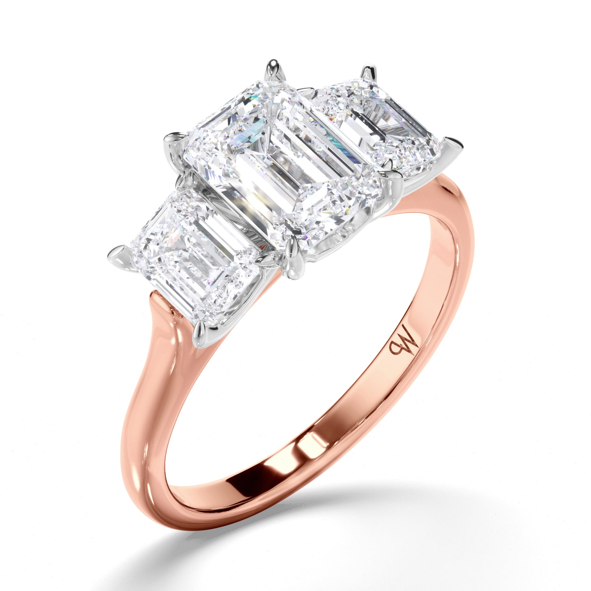 Emerald Cut Diamond Trilogy Engagement Ring