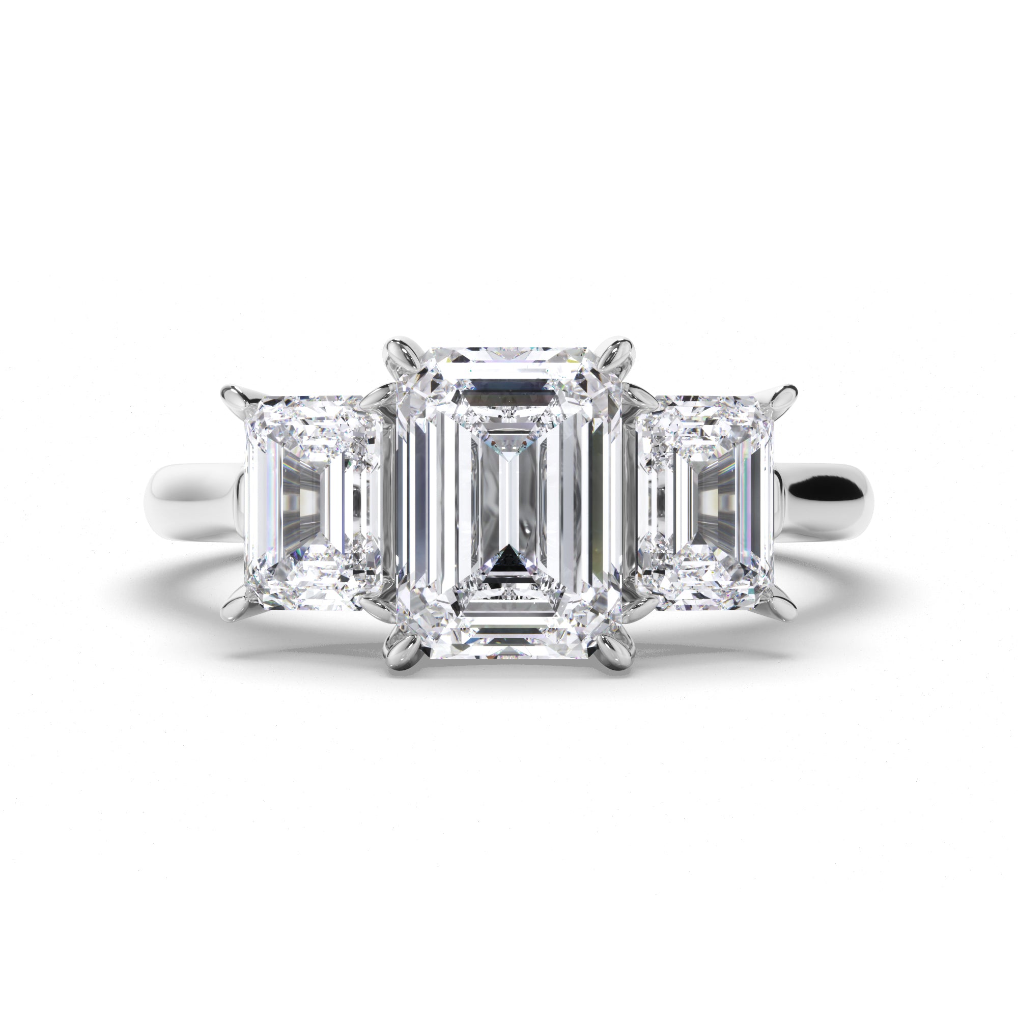 Emerald Cut Diamond Trilogy Engagement Ring