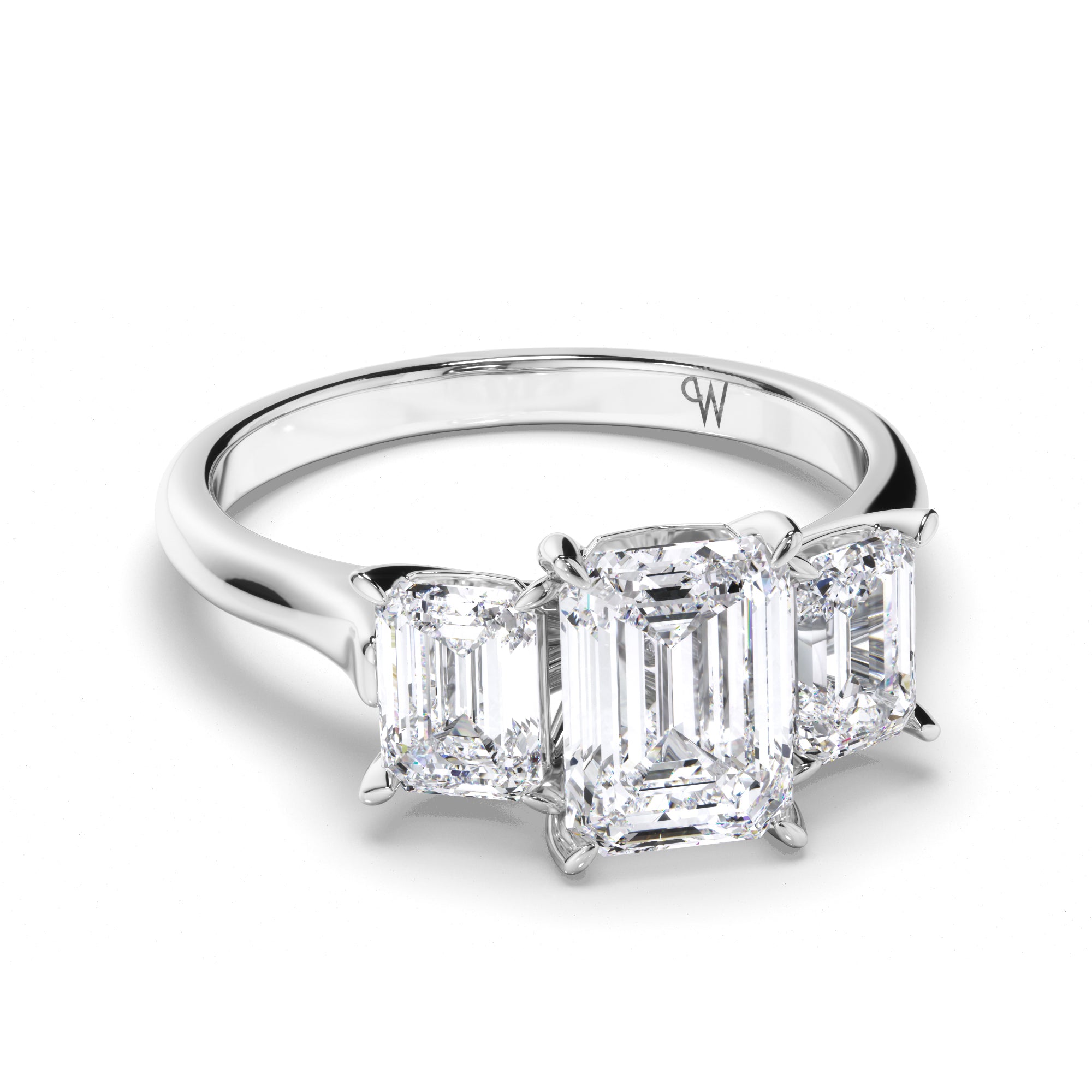 Emerald Cut Diamond Trilogy Engagement Ring