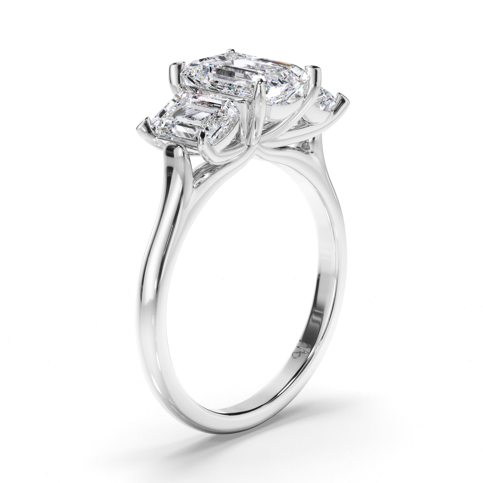 Emerald Cut Diamond Trilogy Engagement Ring