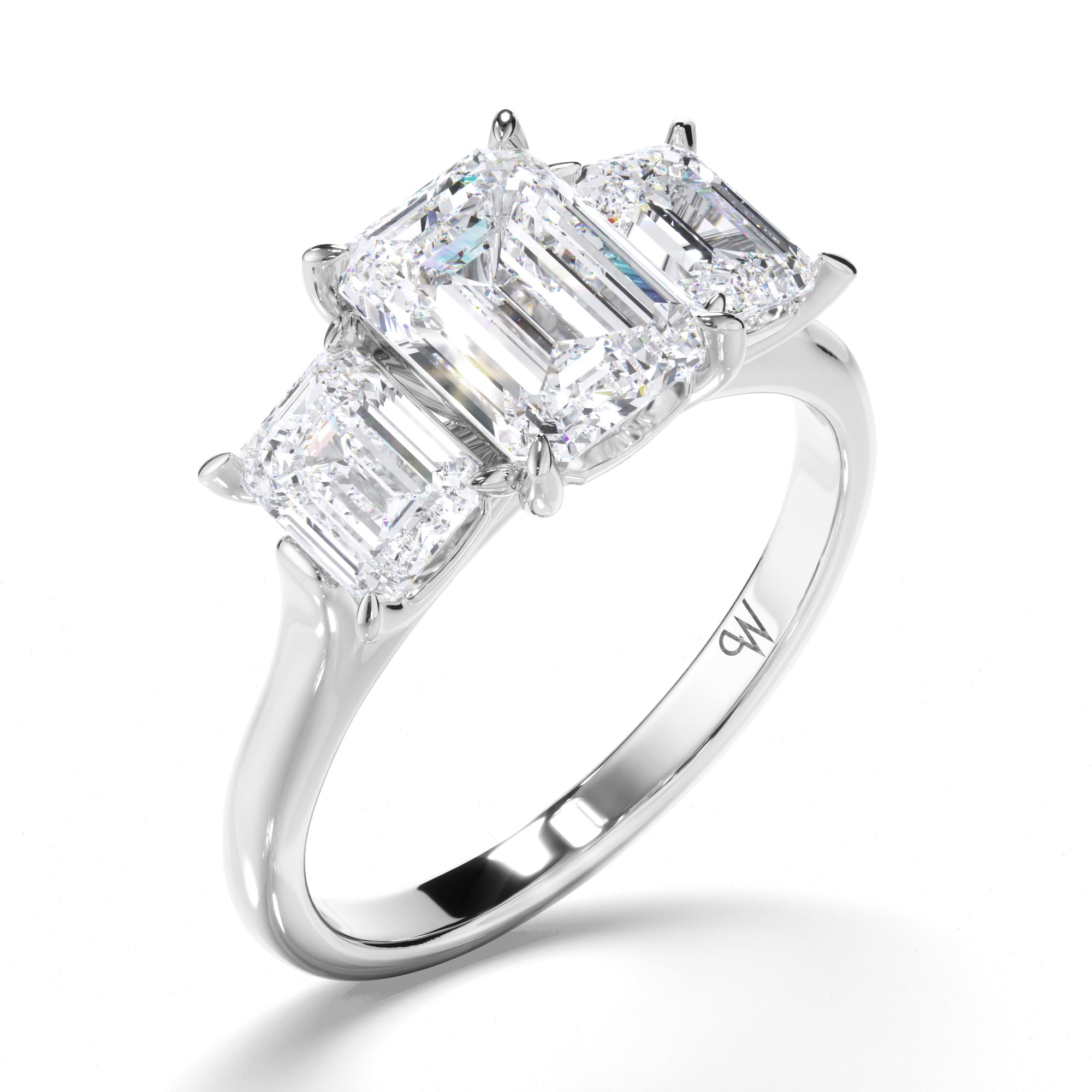 Emerald Cut Diamond Trilogy Engagement Ring