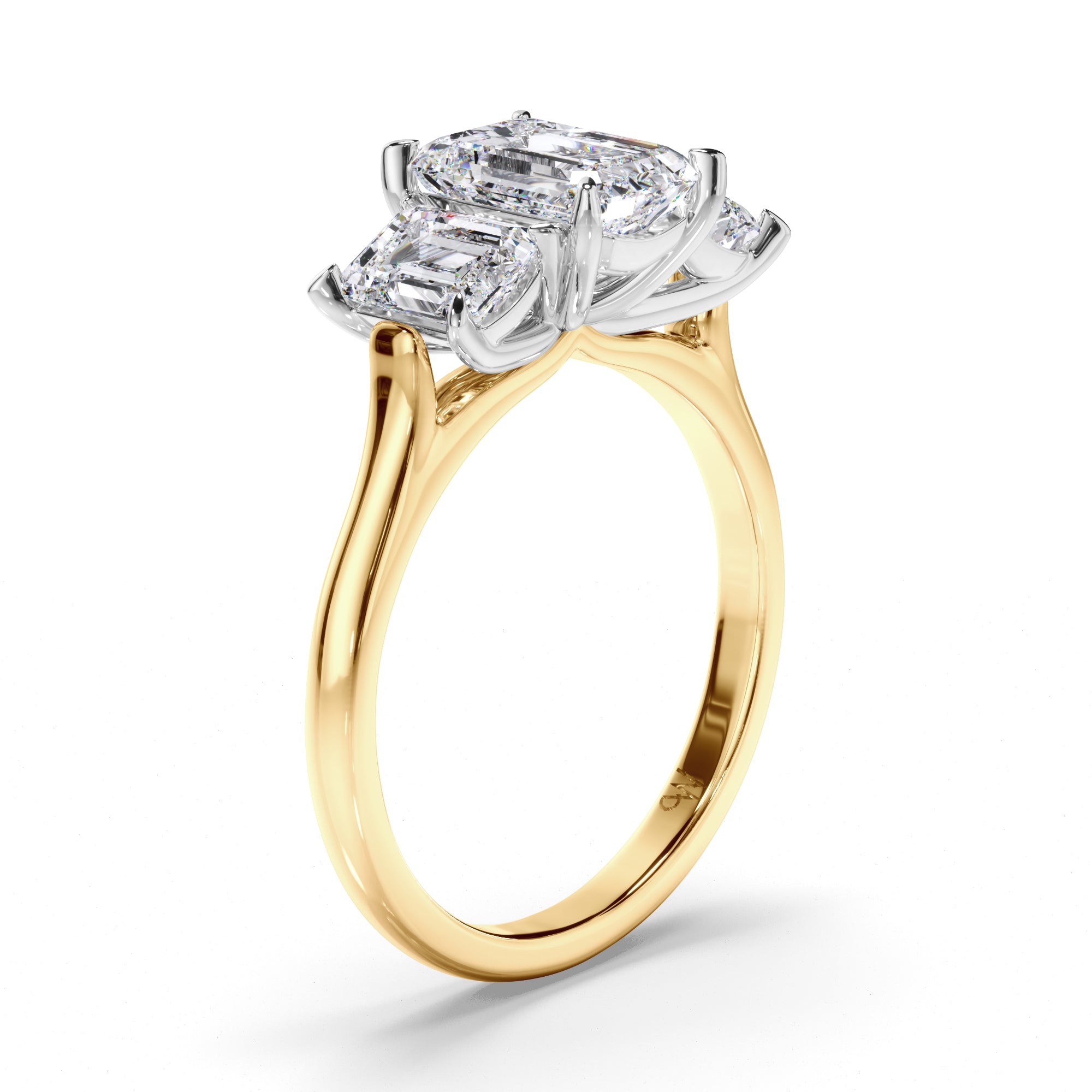 Emerald Cut Diamond Trilogy Engagement Ring
