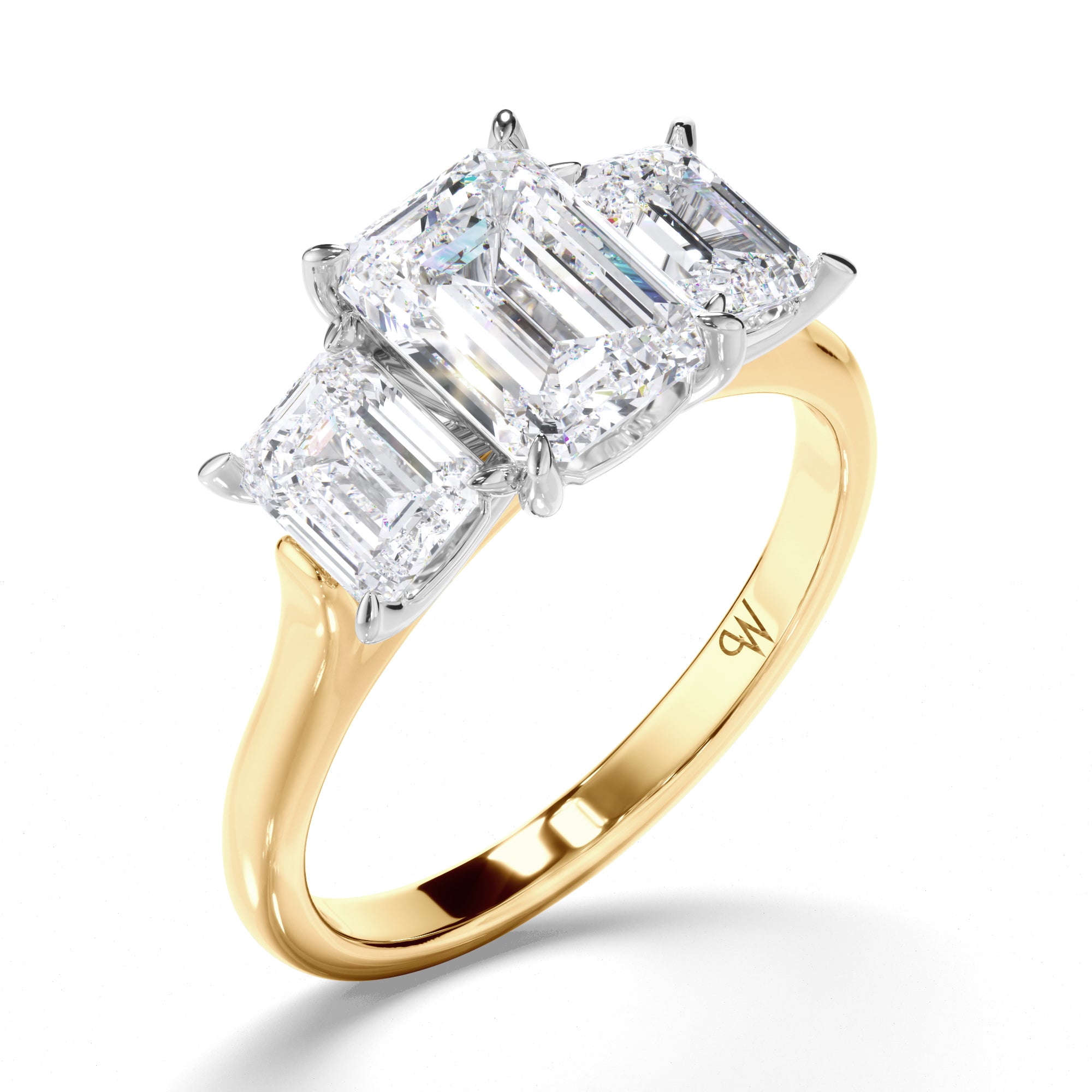 Emerald Cut Diamond Trilogy Engagement Ring