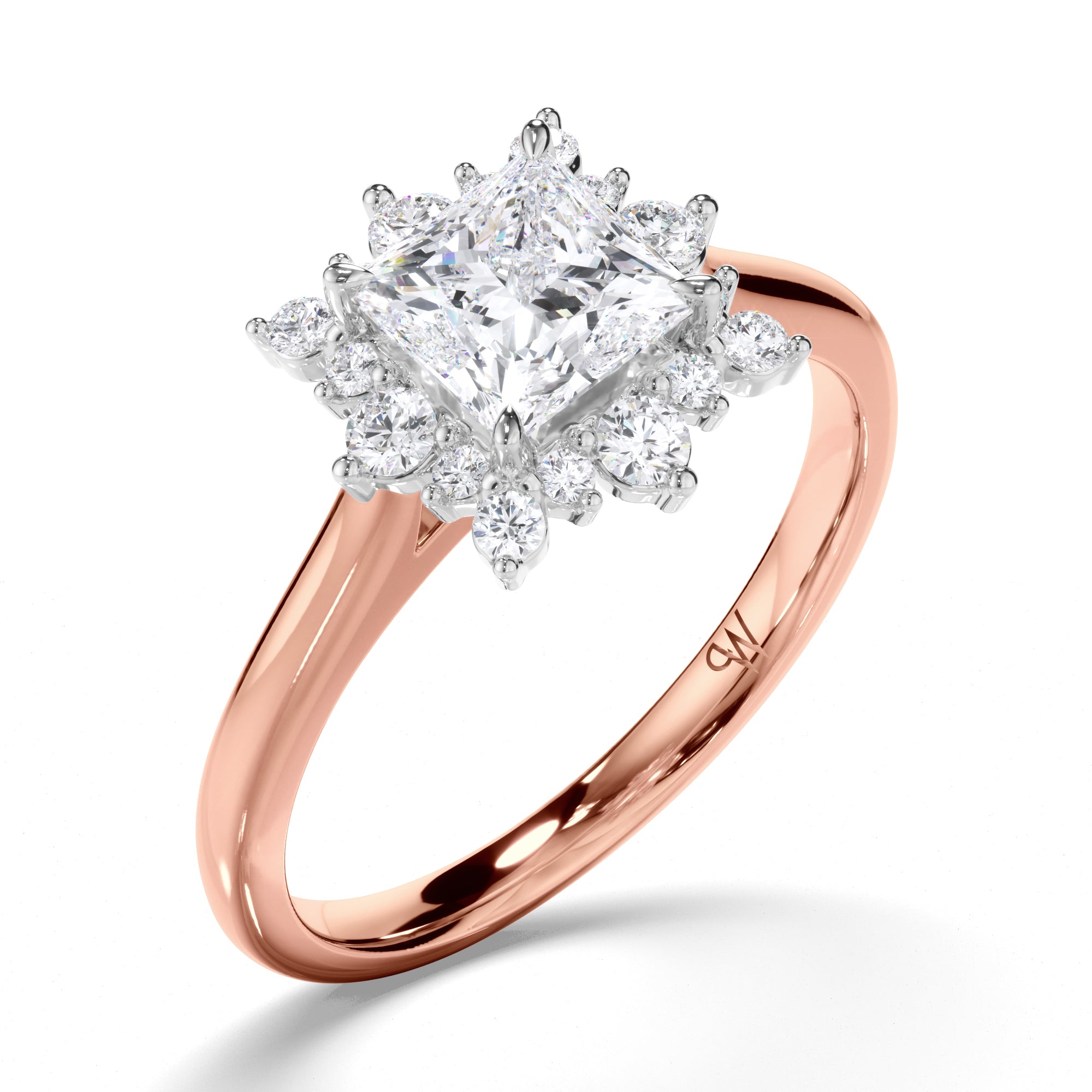 Princess Cut Diamond Engagement Ring with Scattered Halo