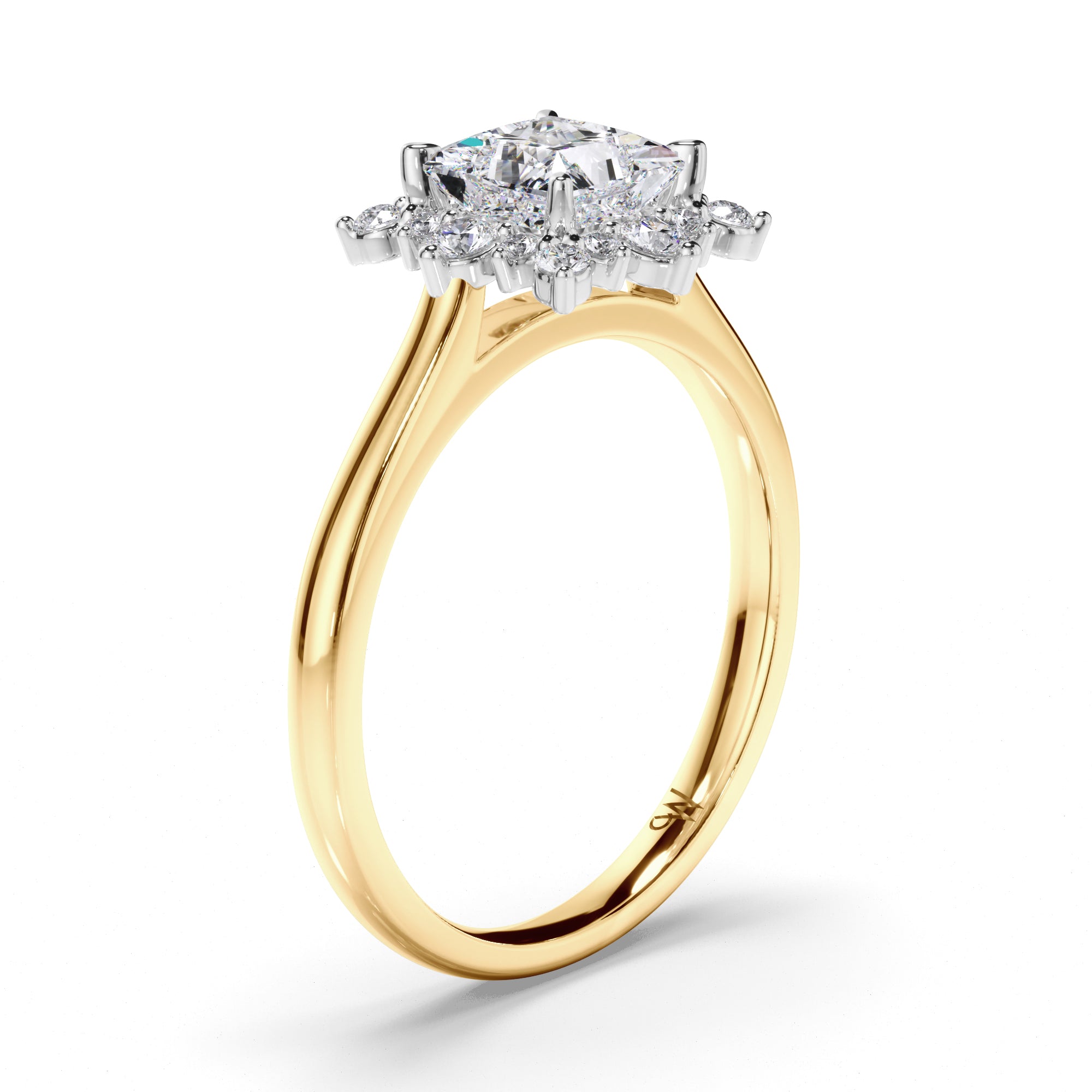 Princess Cut Diamond Engagement Ring with Scattered Halo