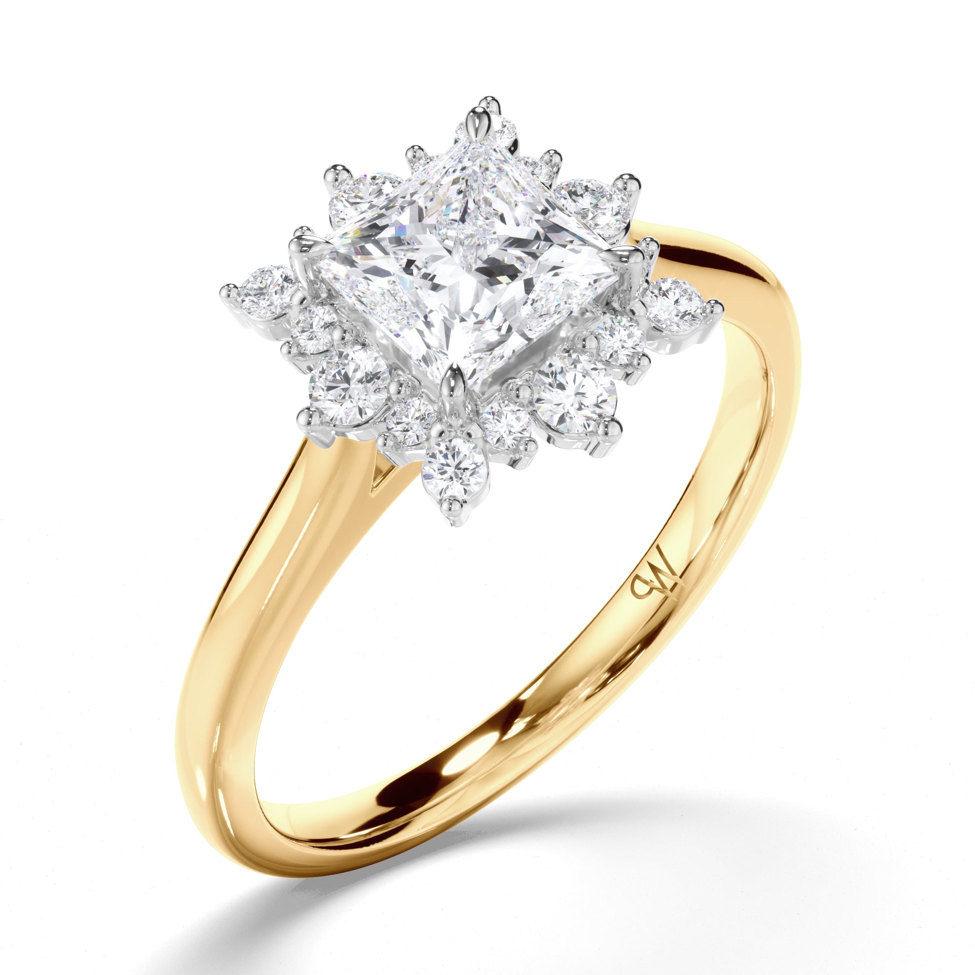 Princess Cut Diamond Engagement Ring with Scattered Halo
