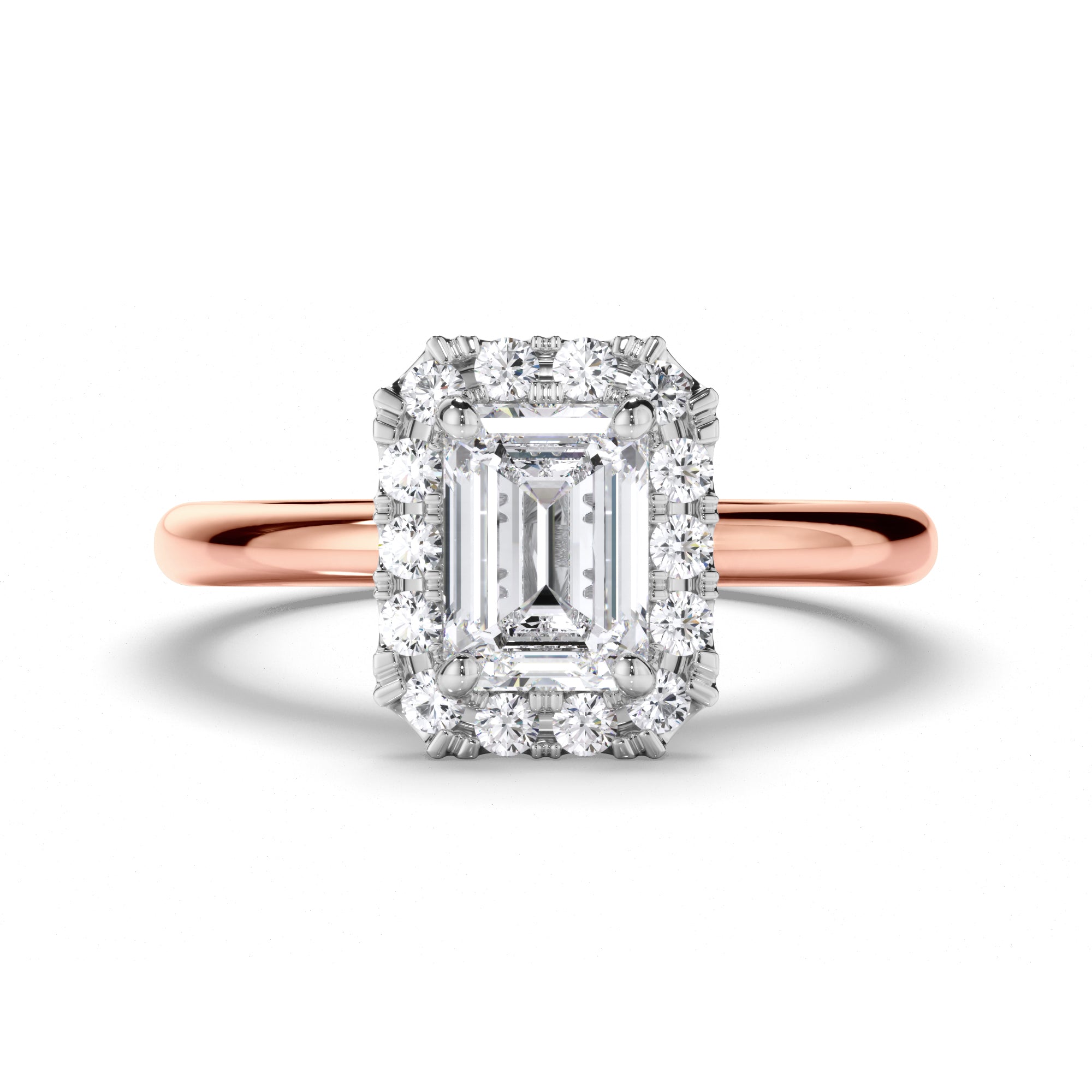 Emerald Cut Diamond Engagement Ring with Cut Claw Diamond Halo
