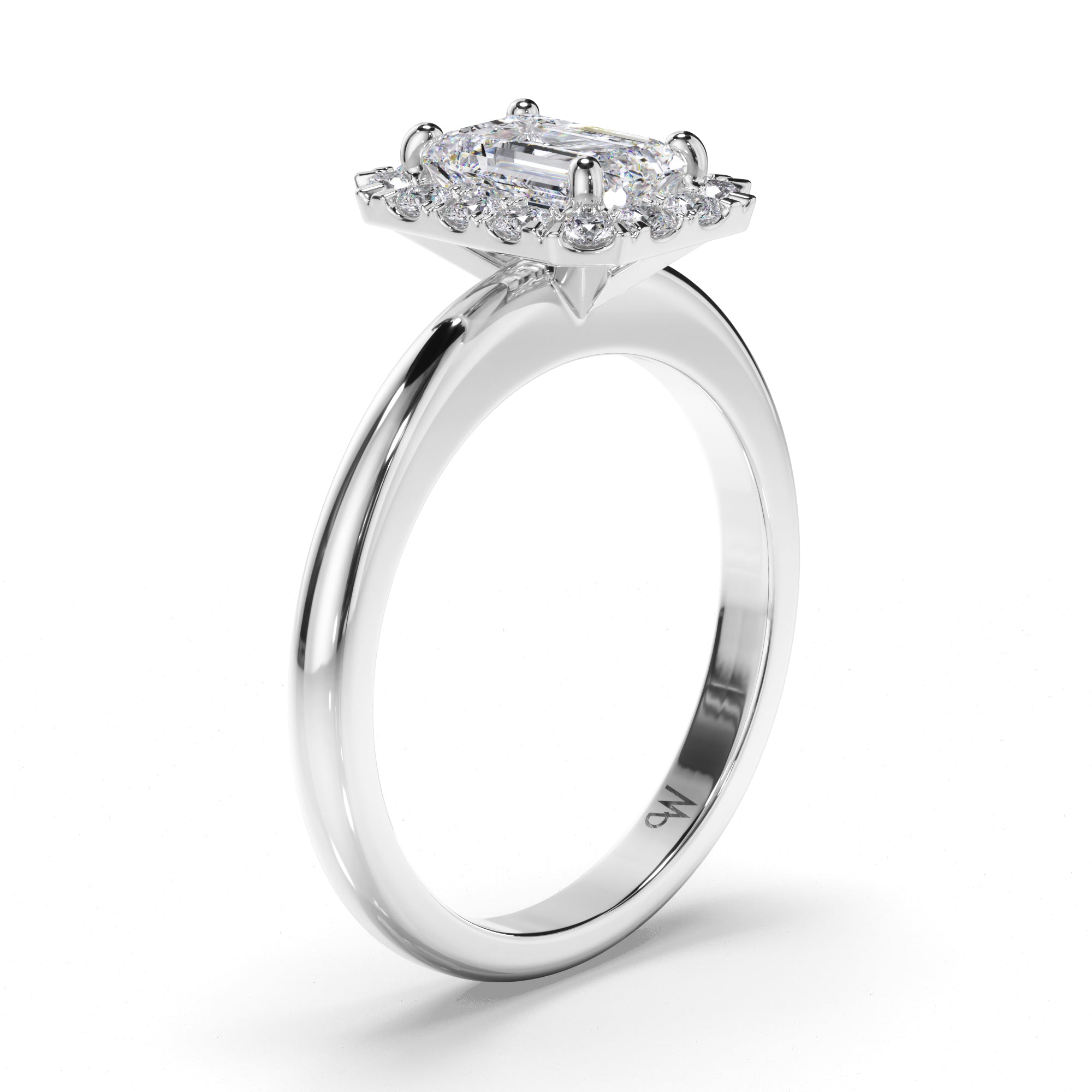 Emerald Cut Diamond Engagement Ring with Cut Claw Diamond Halo