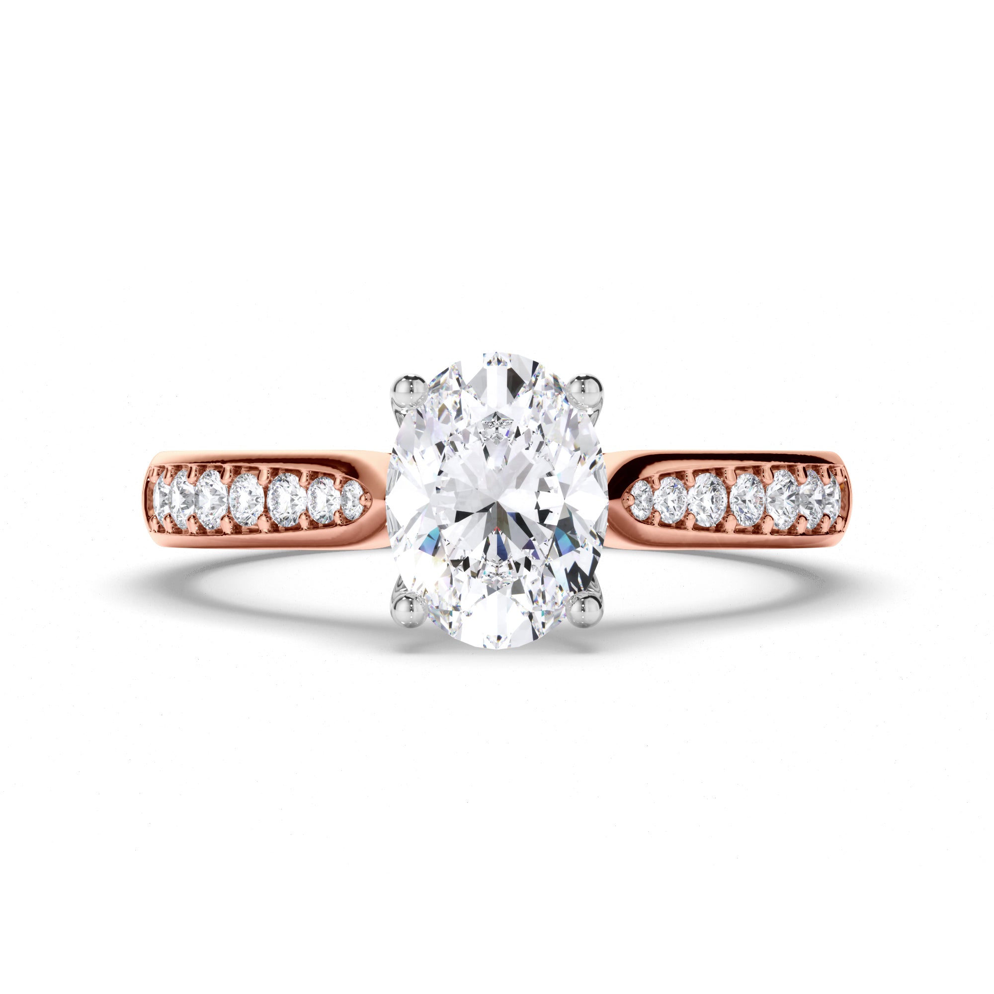 Oval Diamond Engagement Ring with Bead Set Diamond Band