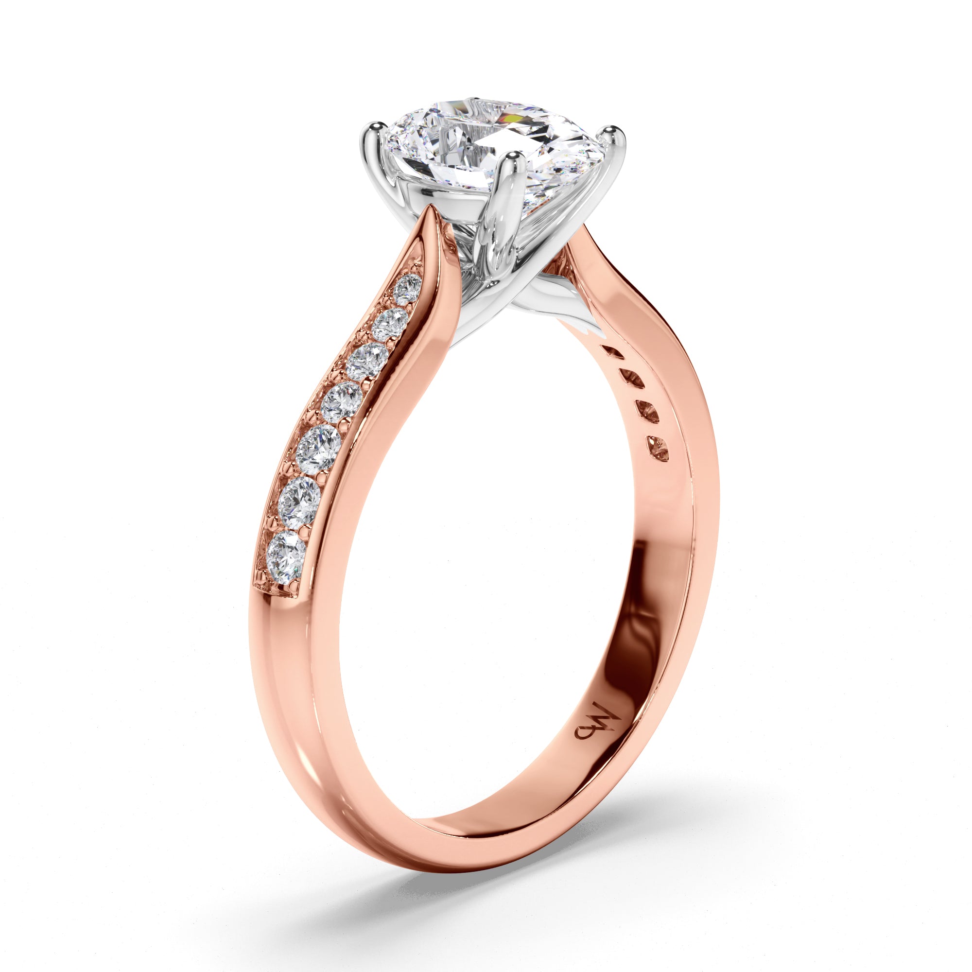 Oval Diamond Engagement Ring with Bead Set Diamond Band