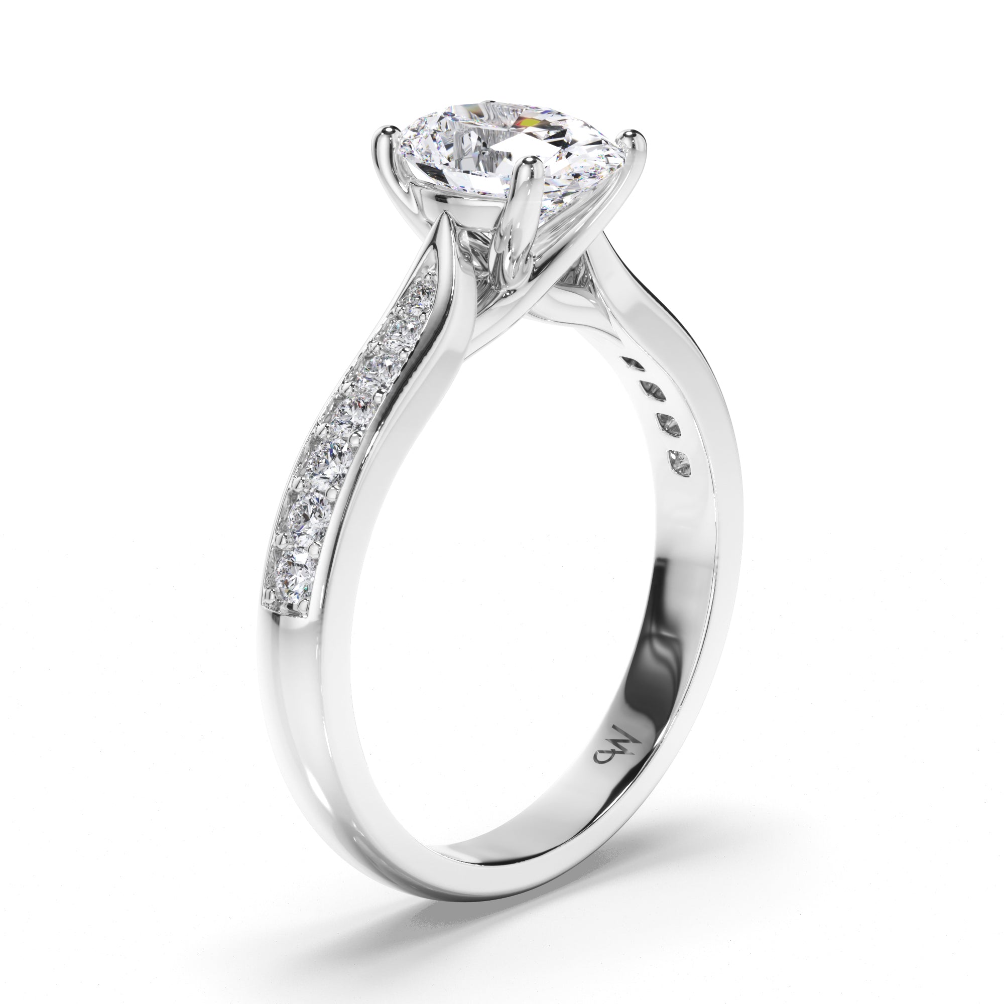 Oval Diamond Engagement Ring with Bead Set Diamond Band